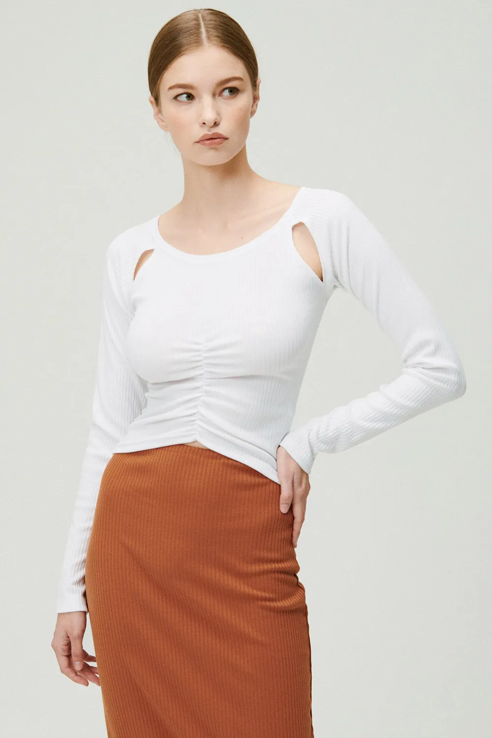 Ada Cutout Ruched Ribbed Top