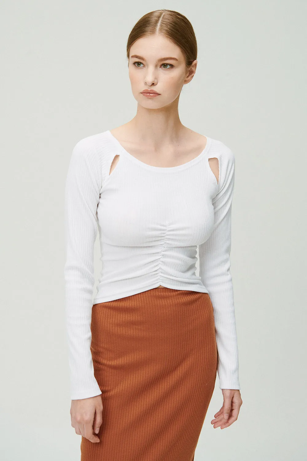 Ada Cutout Ruched Ribbed Top