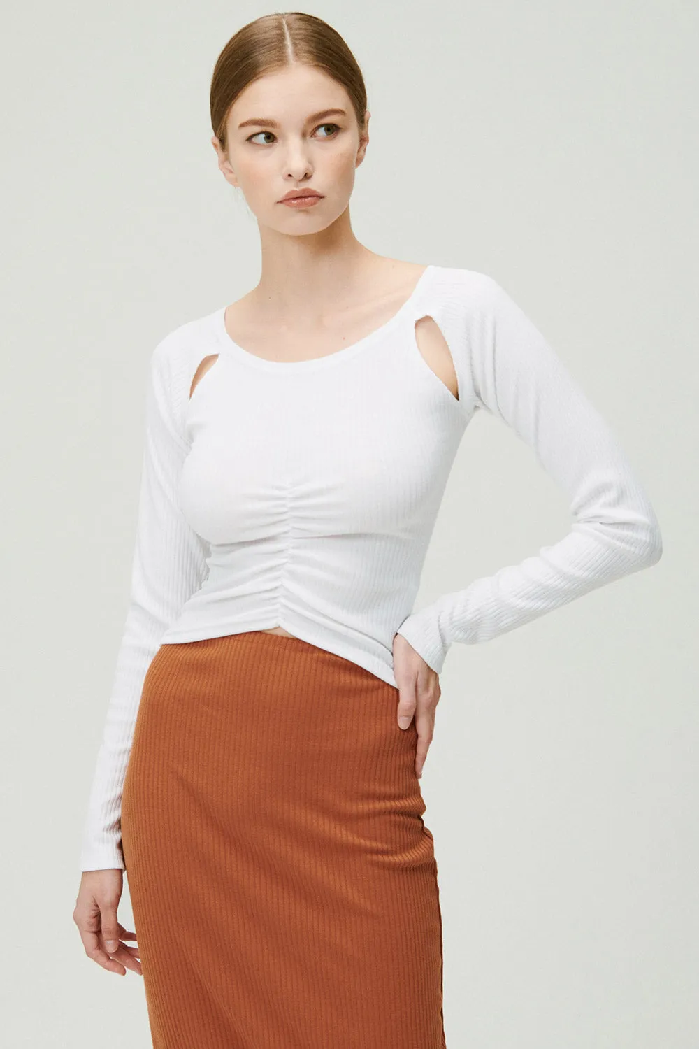 Ada Cutout Ruched Ribbed Top