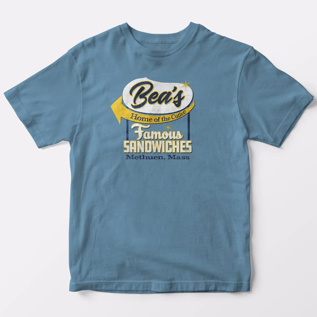 Bea's Famous Sandwiches Methuen MA Retro T-Shirt, Baby Blue Adult Unisex Tshirt, 100% Cotton, S-XXL