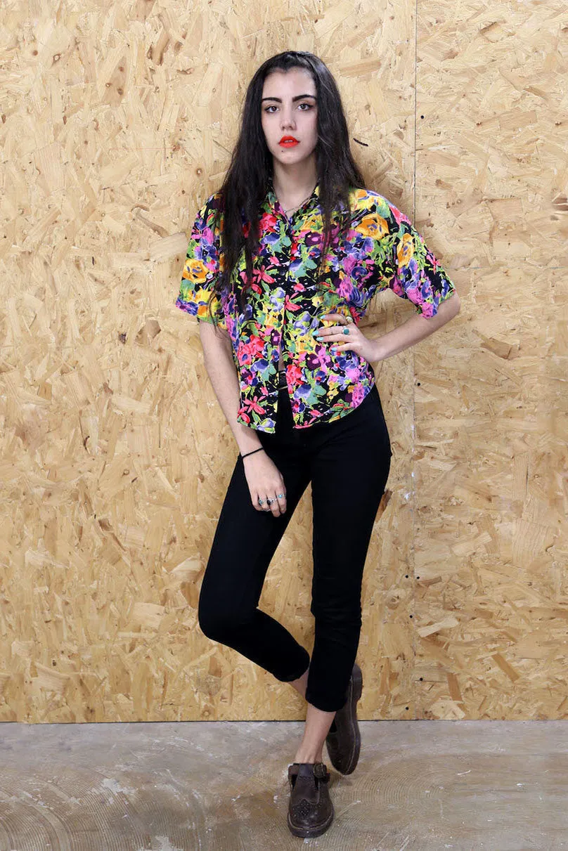 Bright Abstract Floral Print Blouse