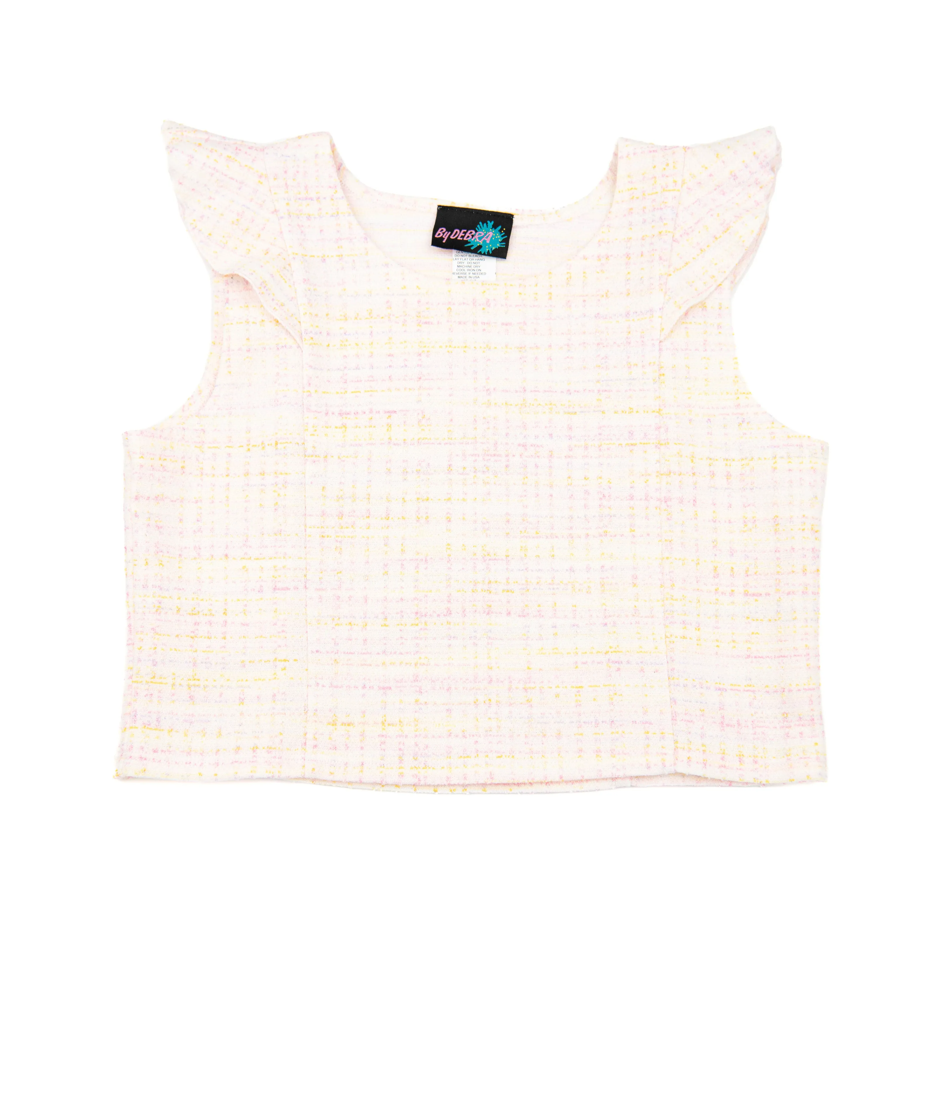 By Debra Girls Pastel Tweed Flutter Sleeve Top