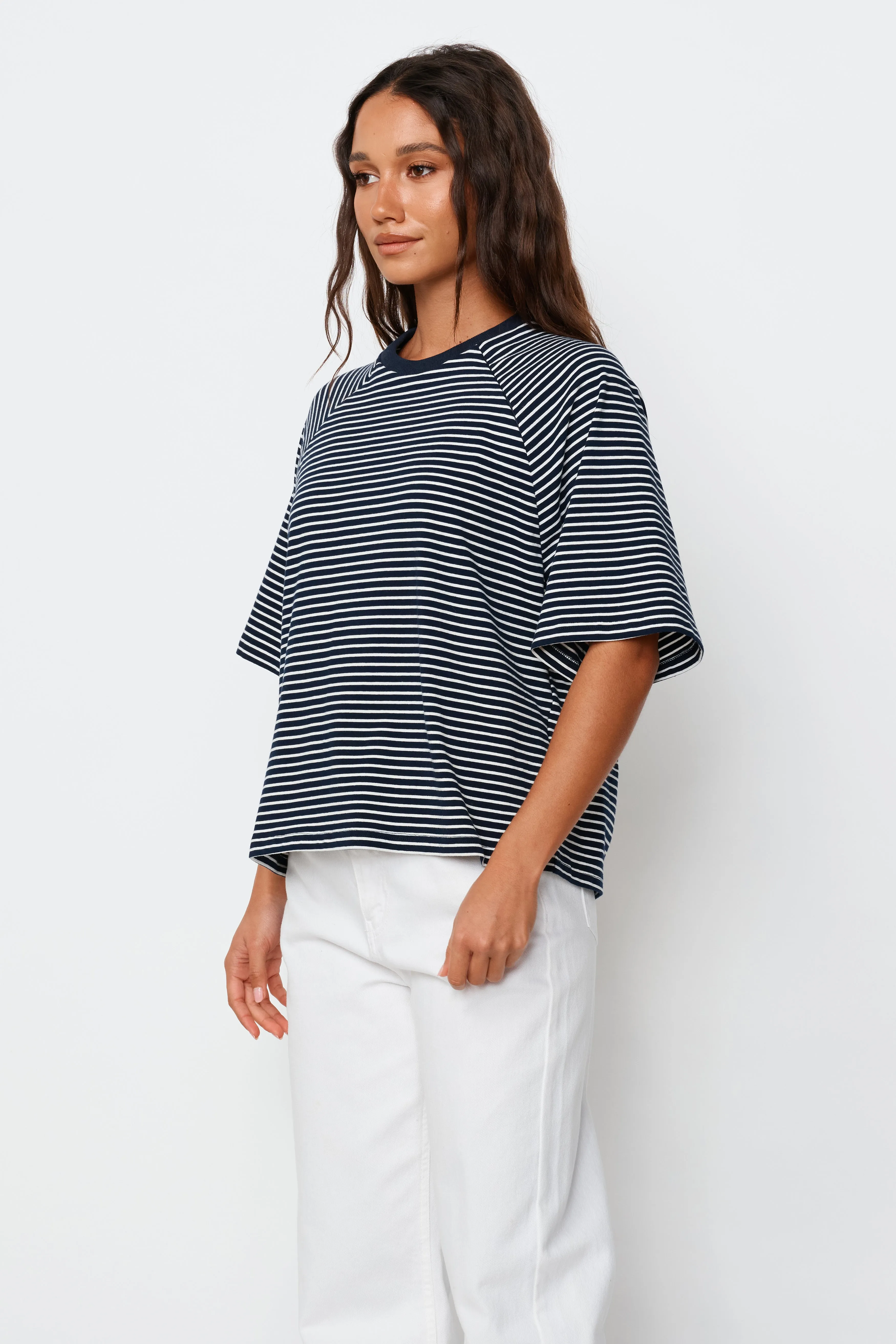 Classique Stripe Box-Cut Tee - Navy / White