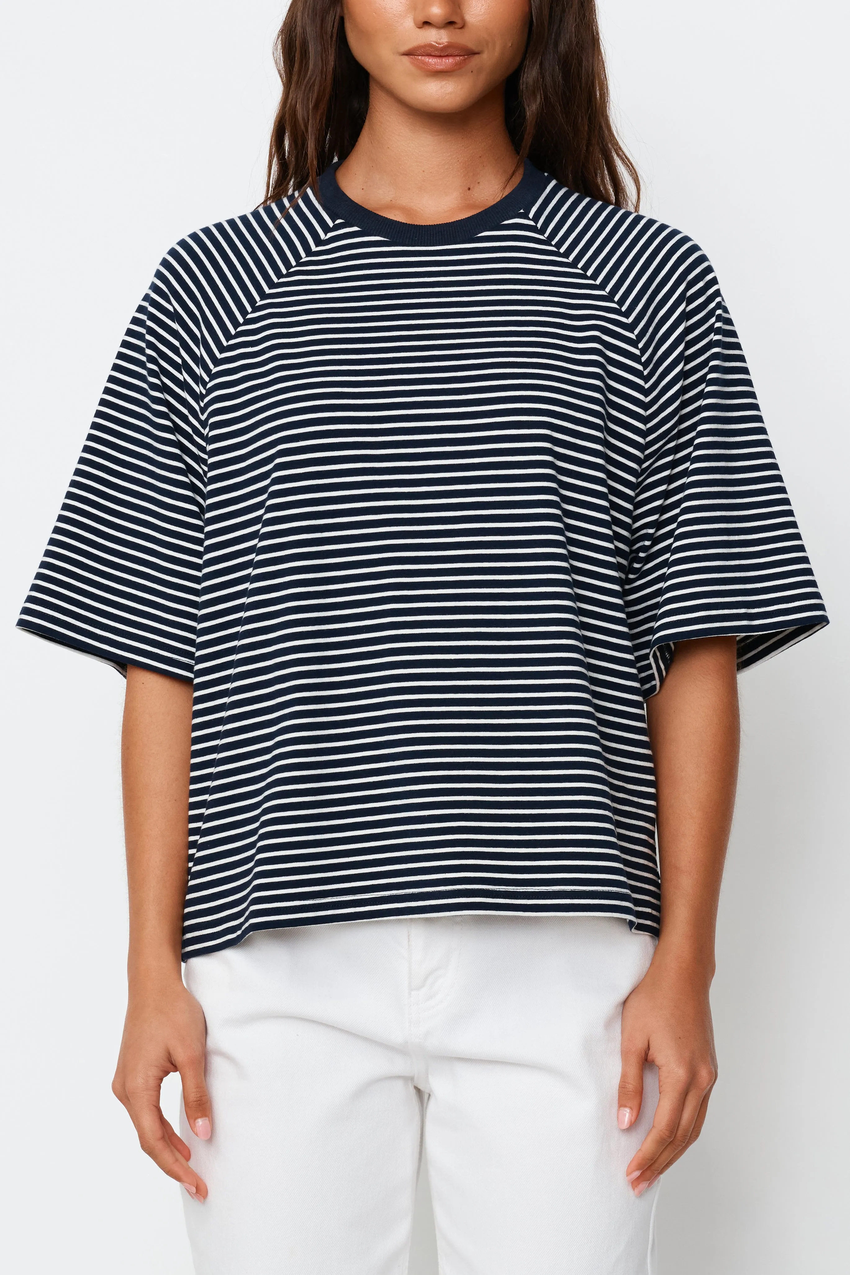 Classique Stripe Box-Cut Tee - Navy / White