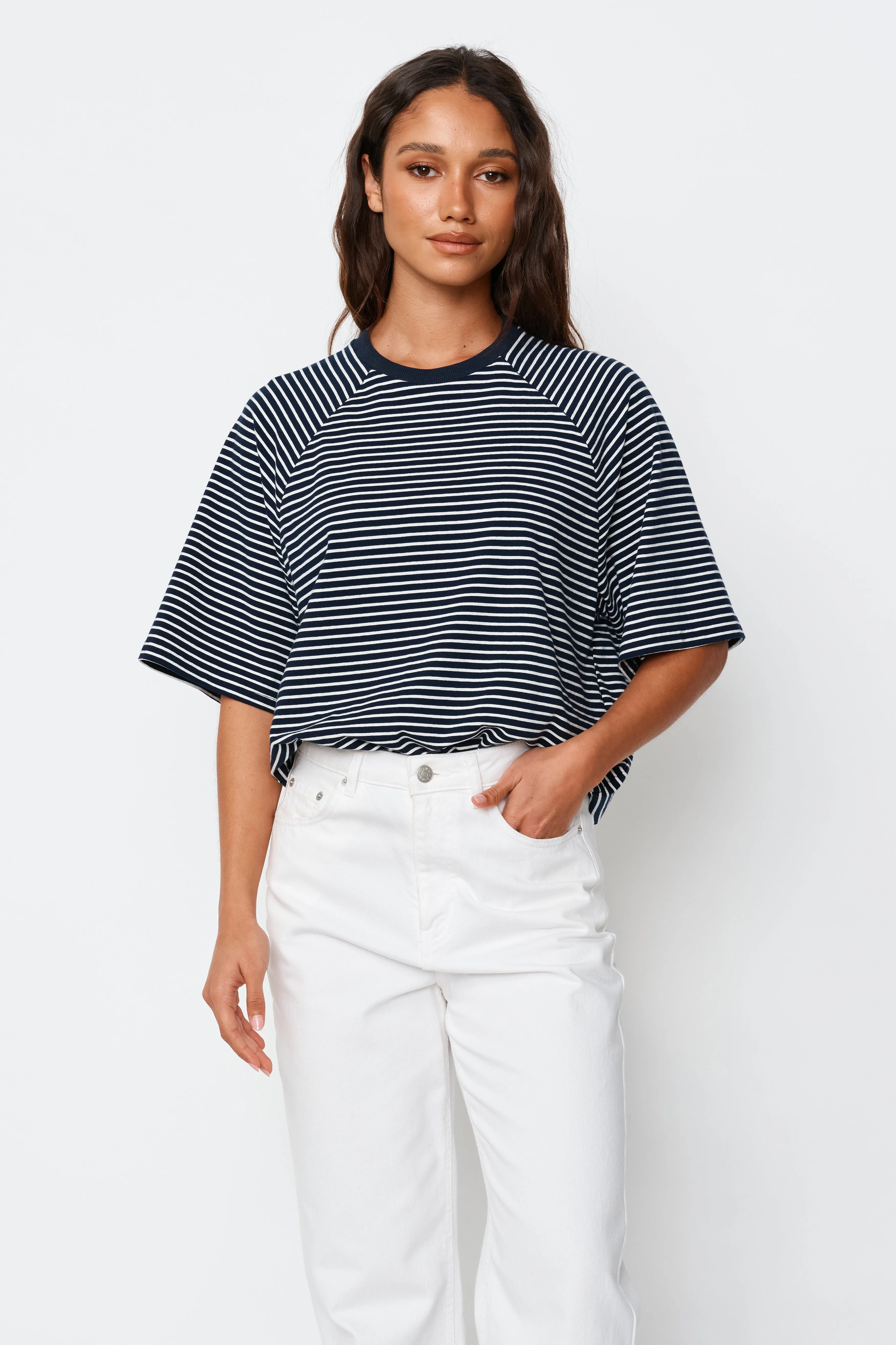 Classique Stripe Box-Cut Tee - Navy / White