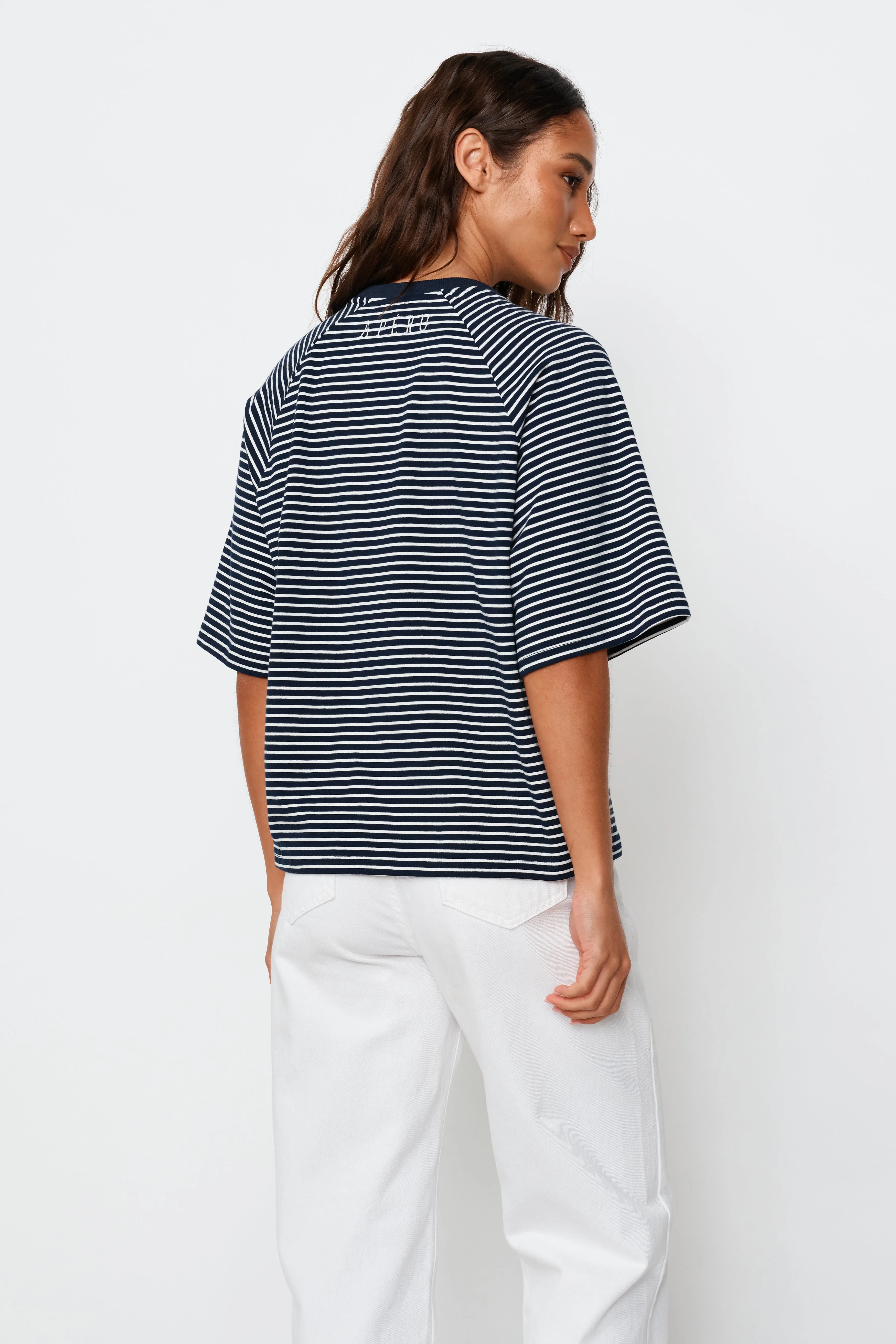 Classique Stripe Box-Cut Tee - Navy / White