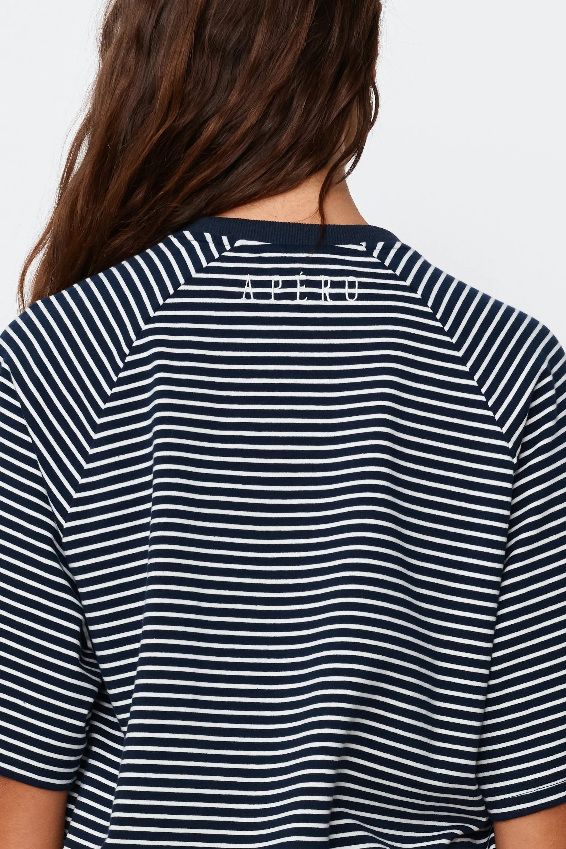 Classique Stripe Box-Cut Tee - Navy / White