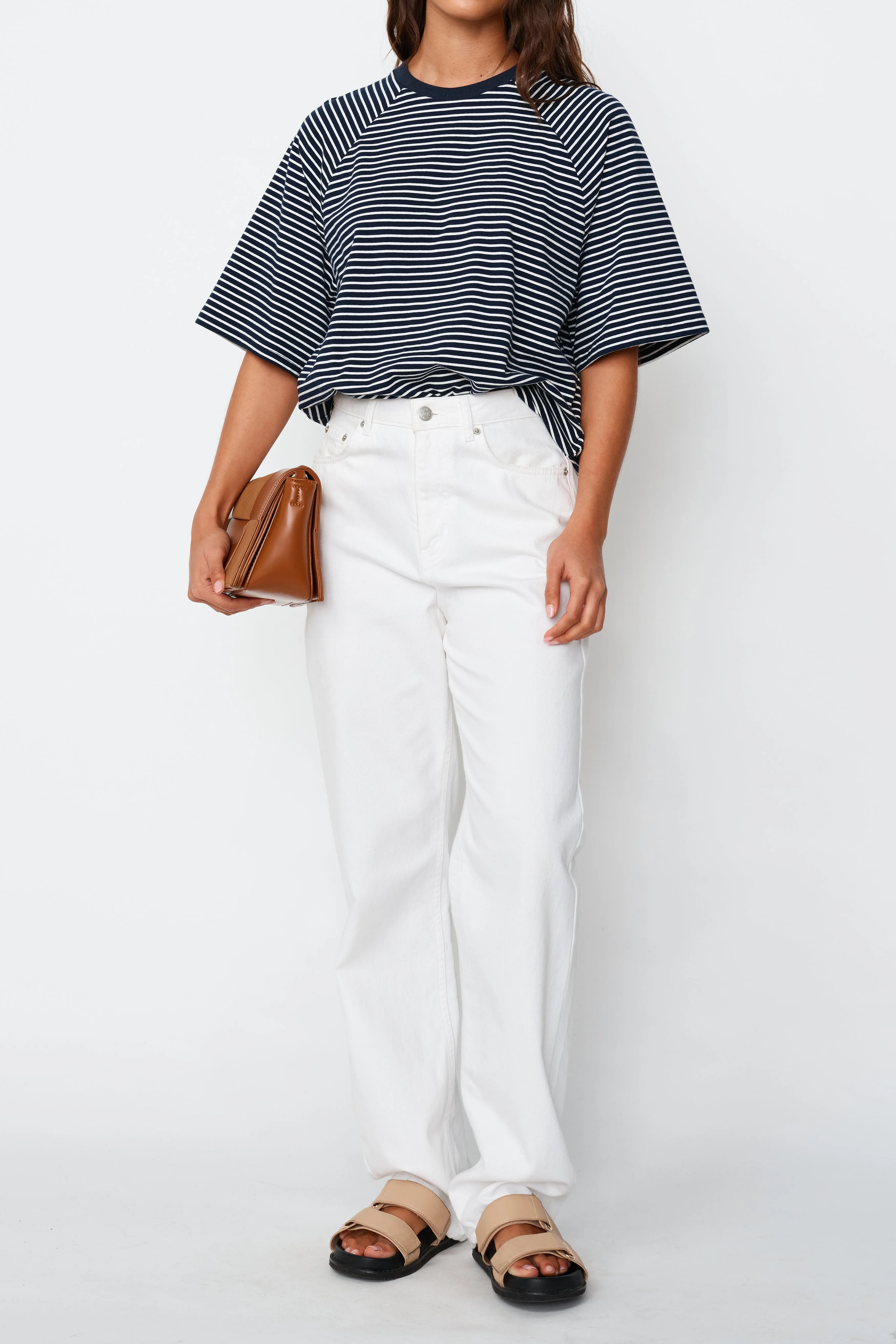 Classique Stripe Box-Cut Tee - Navy / White