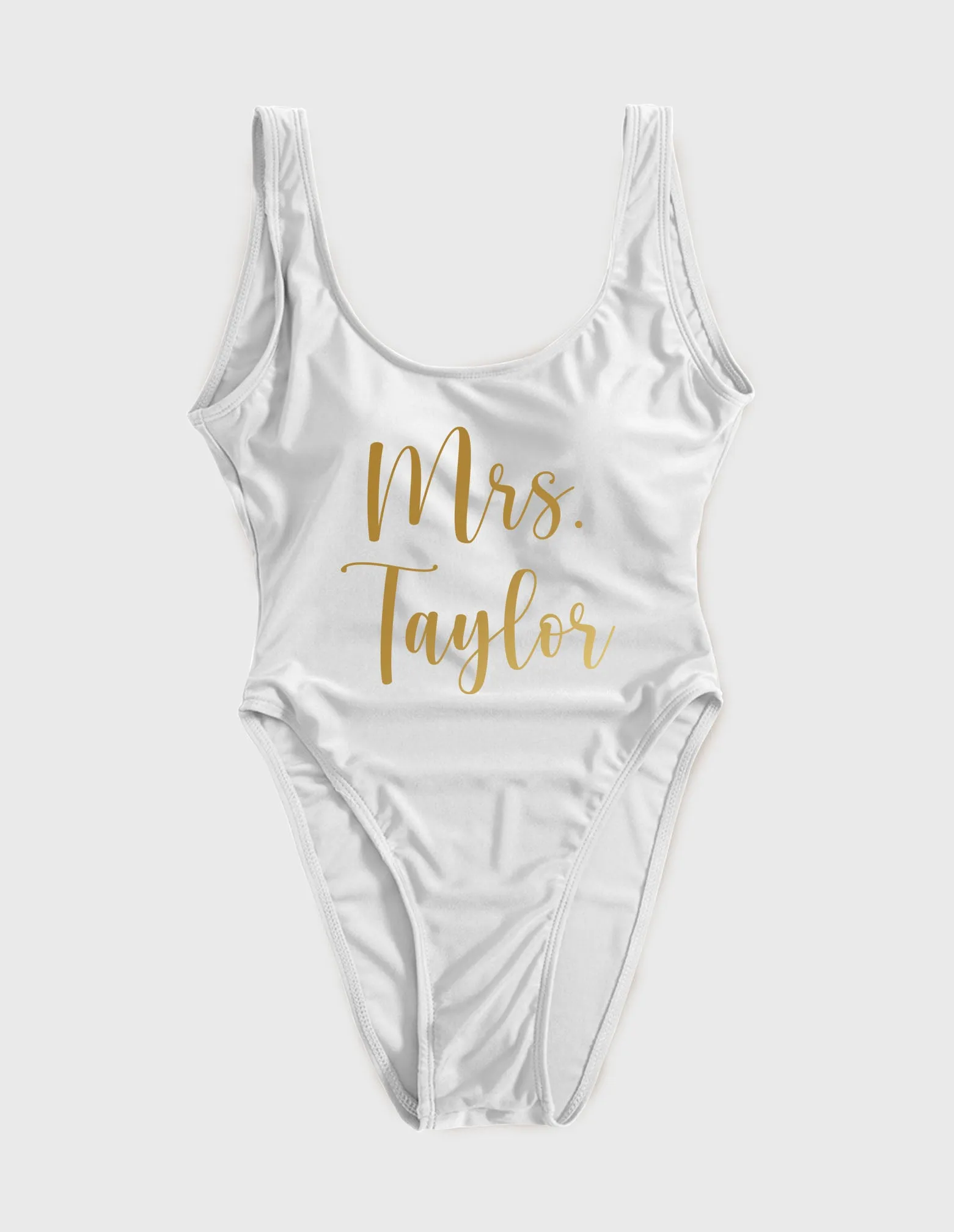 Customized Mrs. (LAST NAME) Bridal Shower Swimsuit