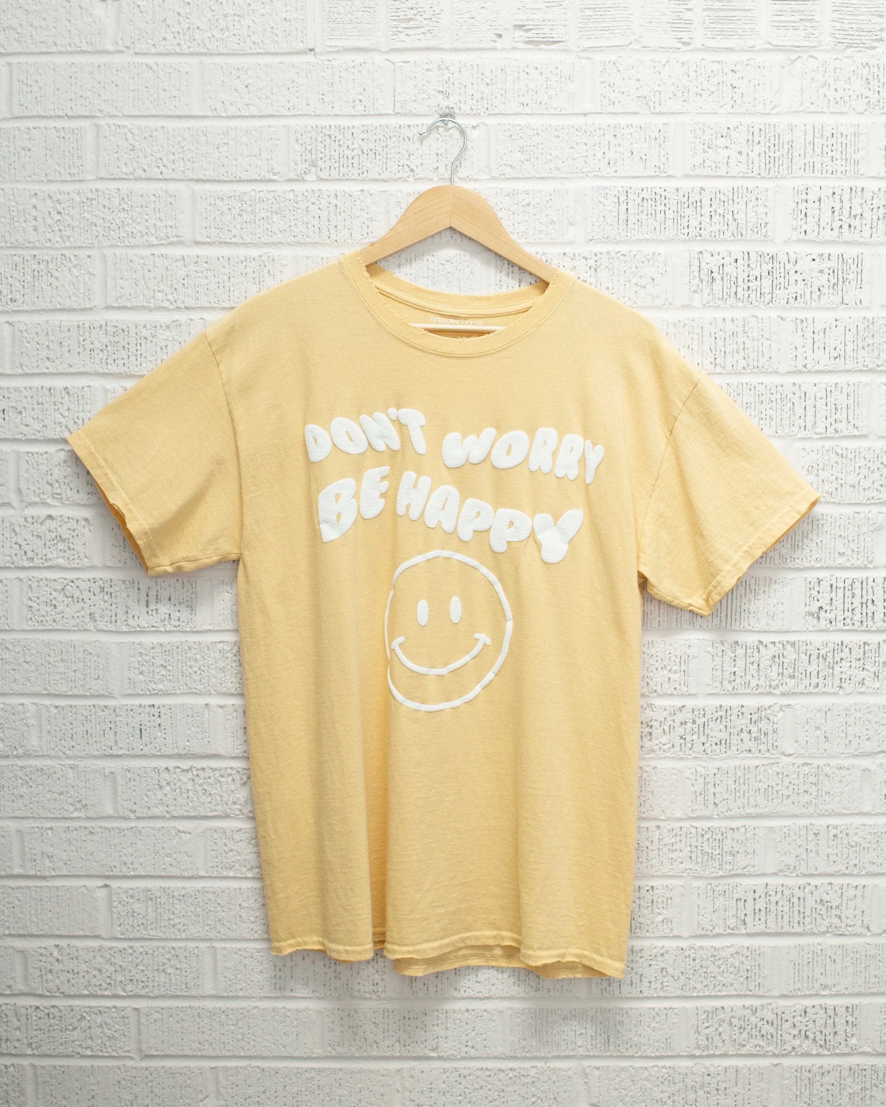 Don't Worry Be Happy Puff Ink Yellow Thrifted Tee