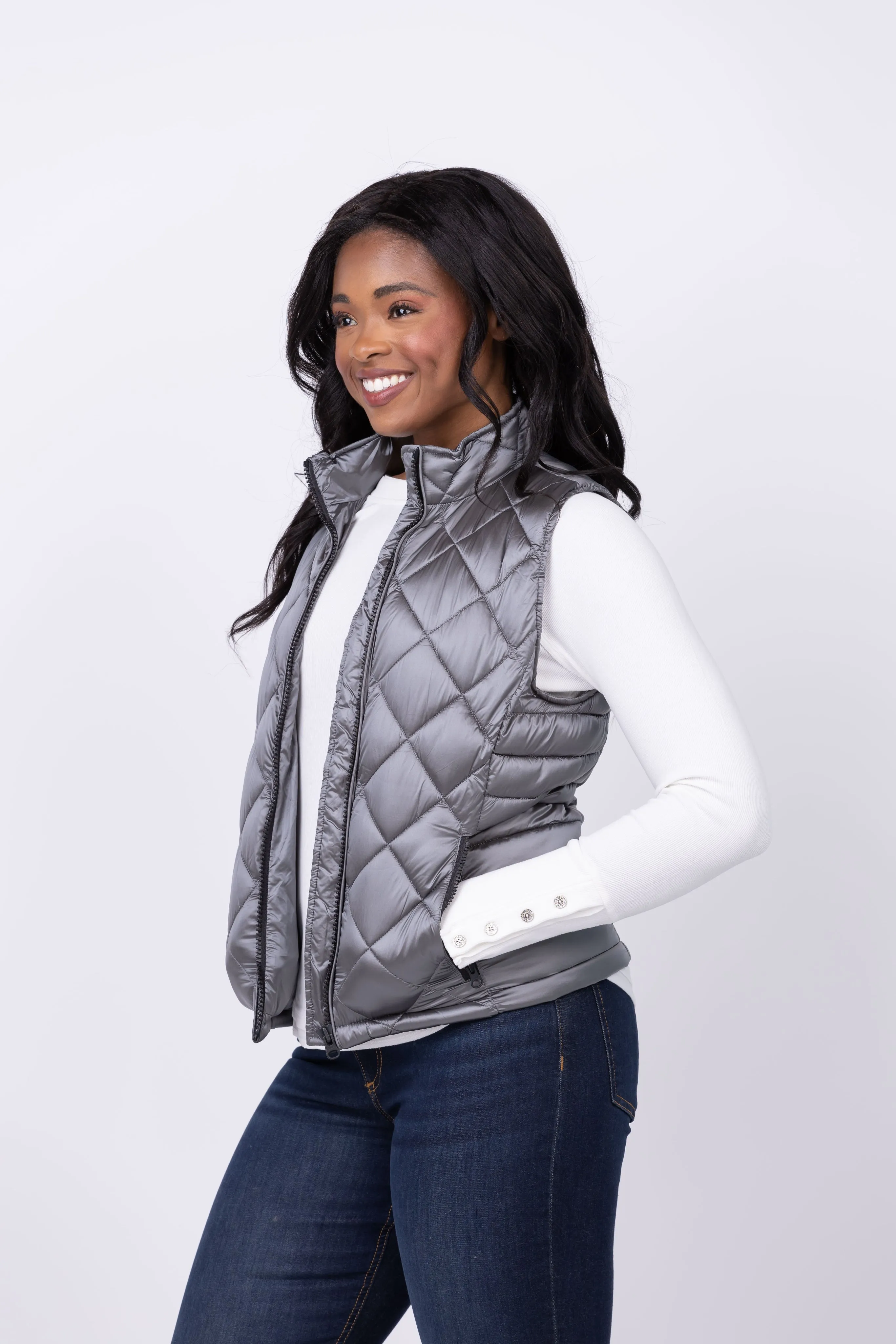 Dylan Fitted Zipper Vest in Silver Grey