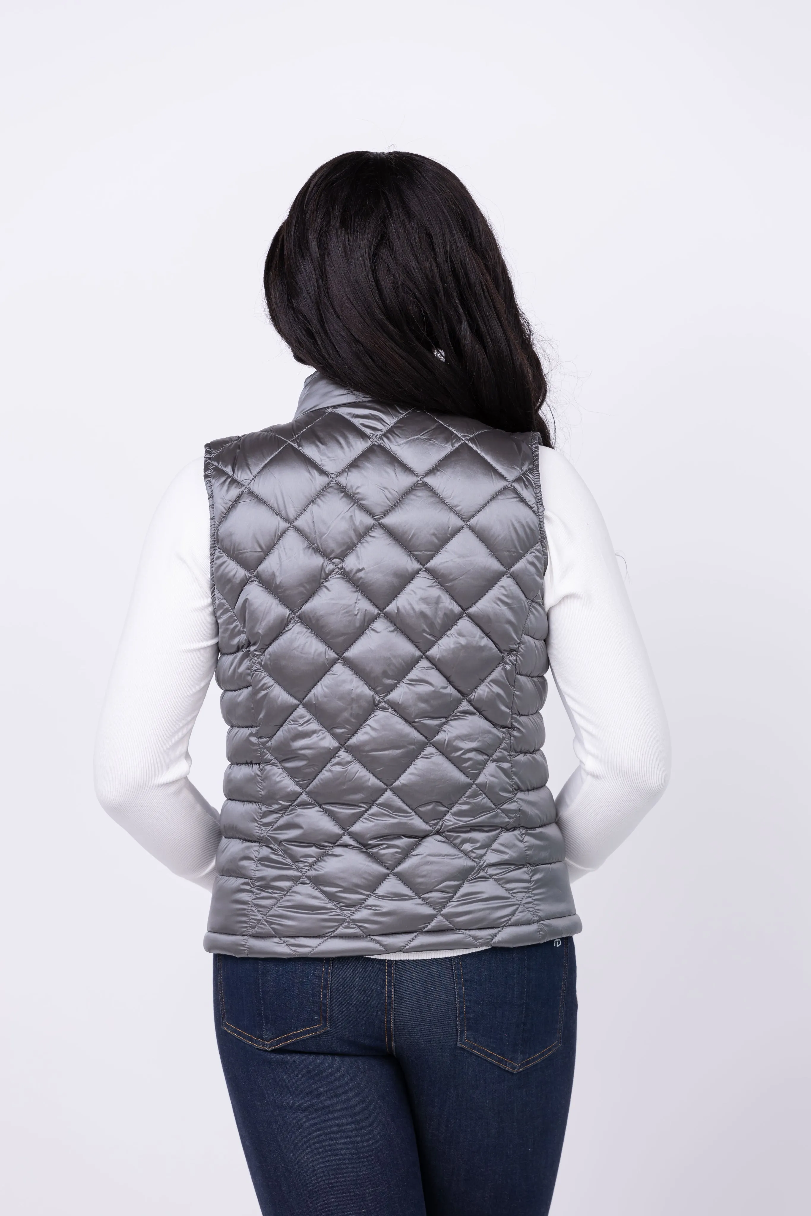 Dylan Fitted Zipper Vest in Silver Grey