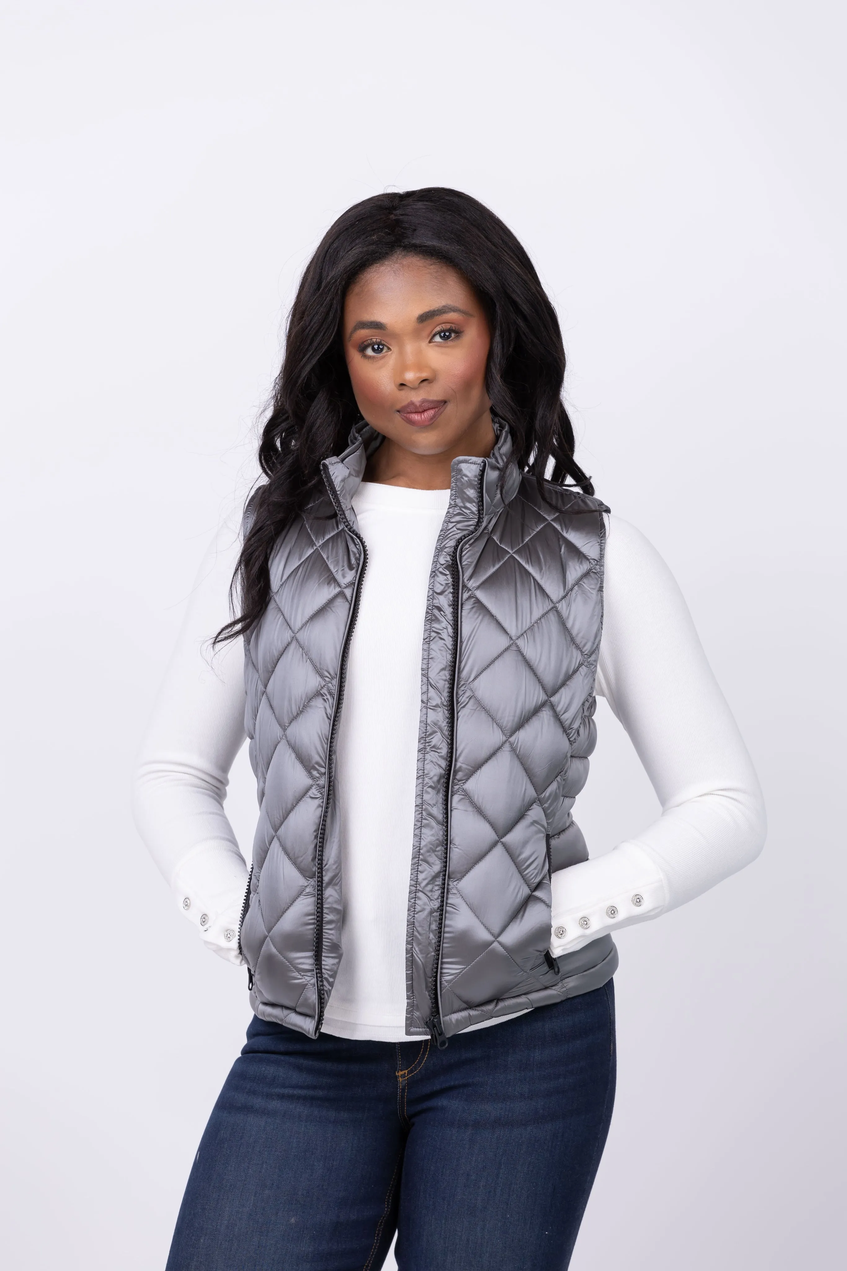 Dylan Fitted Zipper Vest in Silver Grey