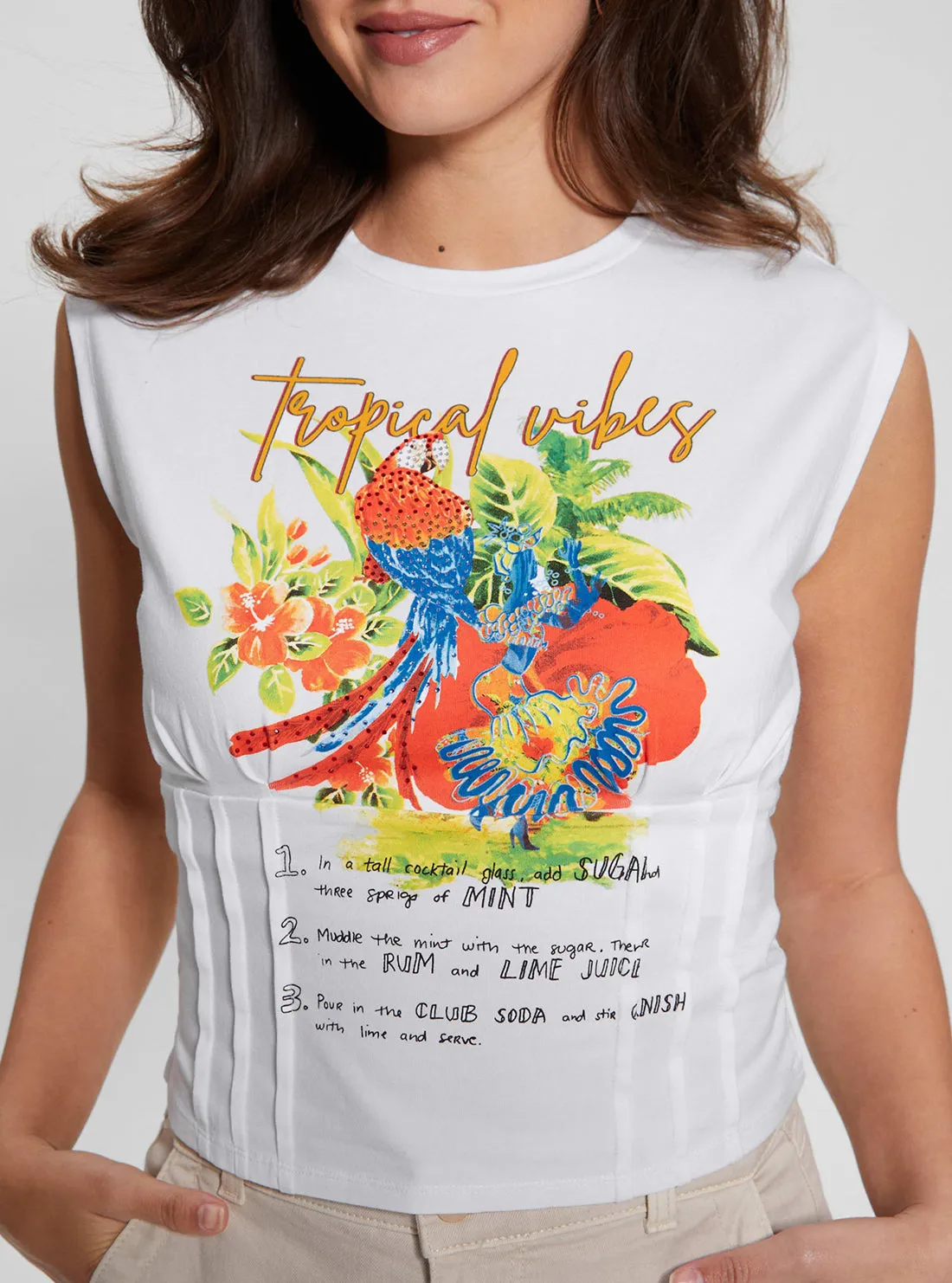 Eco White Tropical Vibes Corset T-Shirt