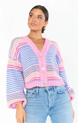 Good Karma Cardi ~ Pink Multi Stripe