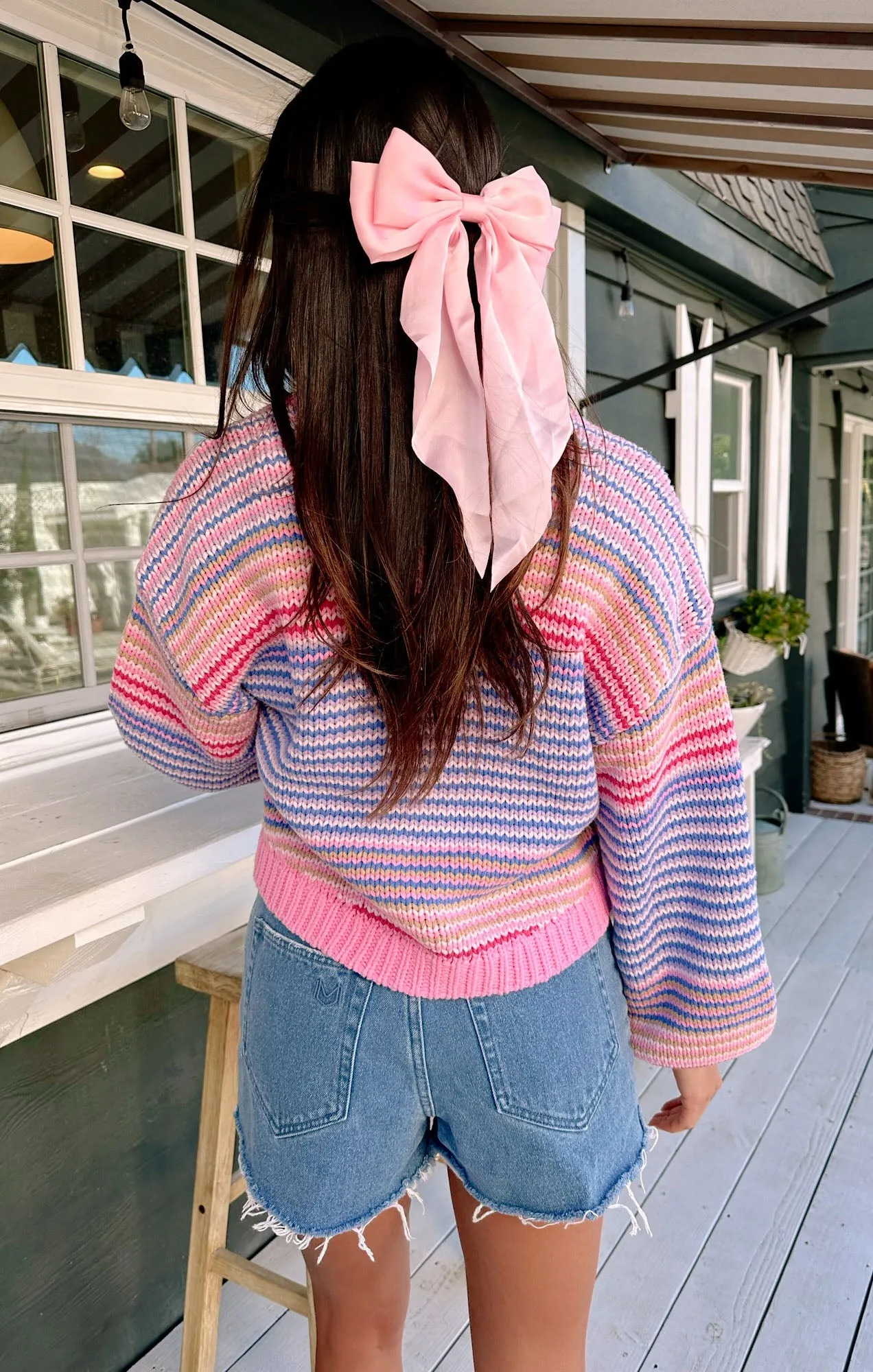 Good Karma Cardi ~ Pink Multi Stripe