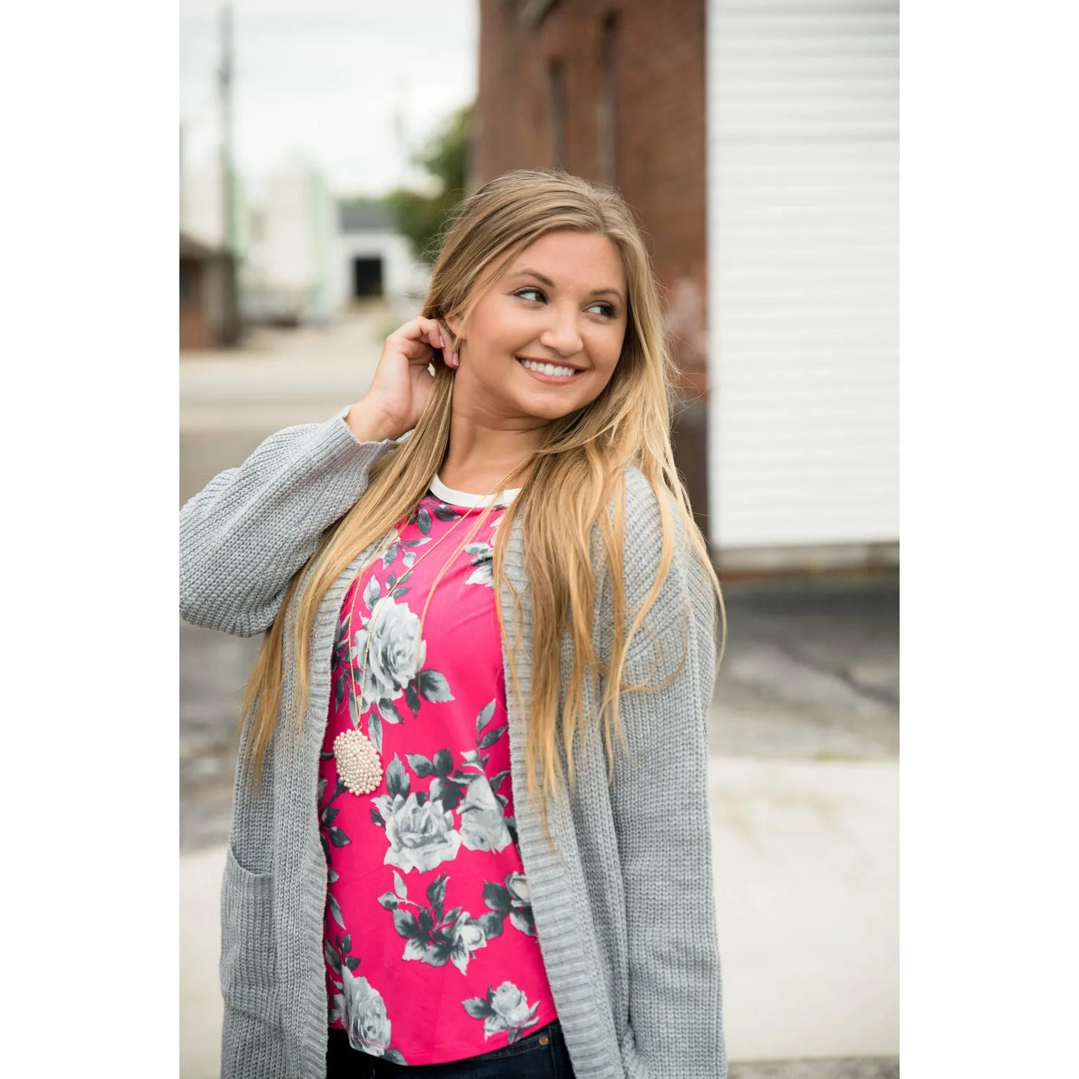 Hot Pink Floral Baseball Tee