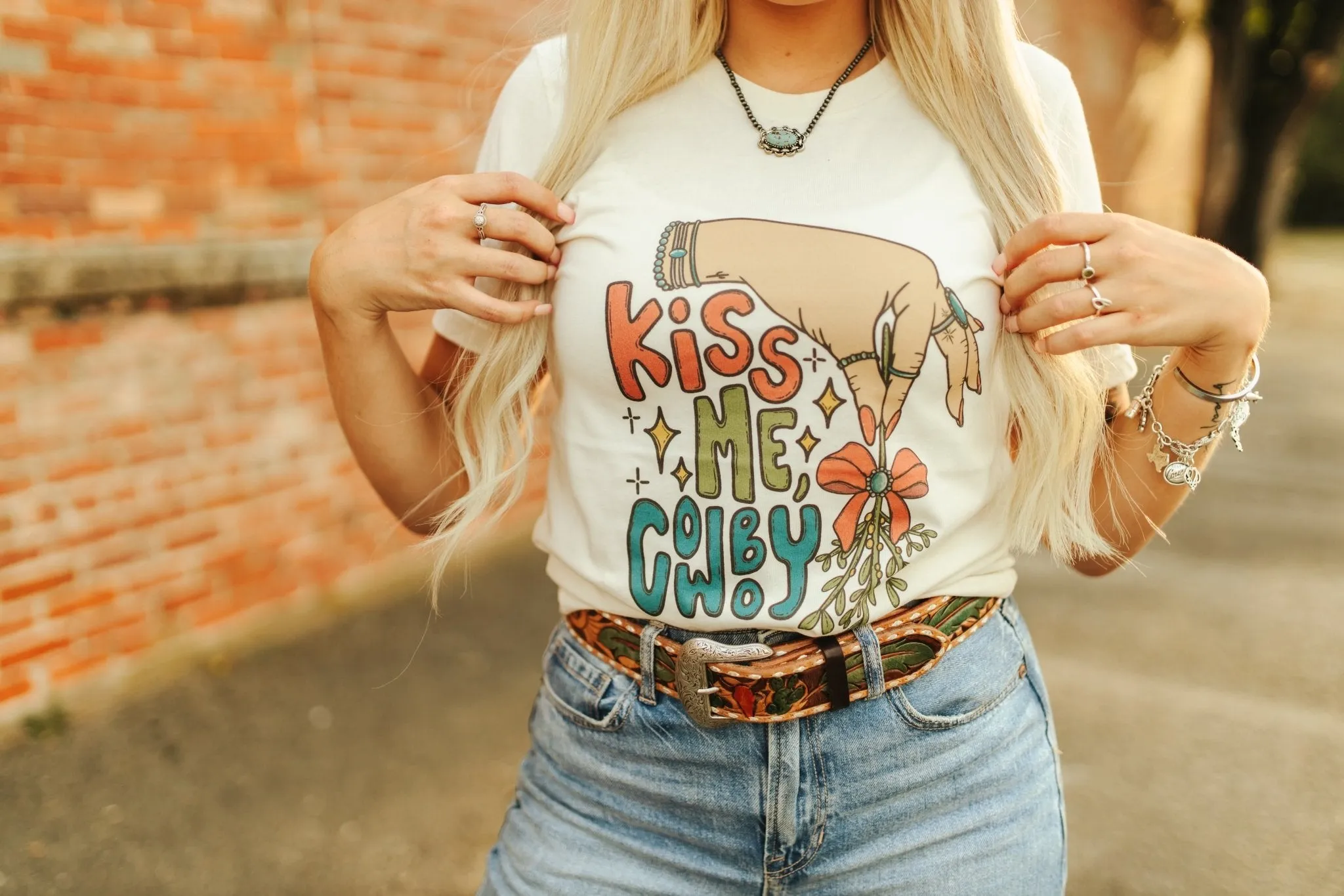 Kiss Me Cowboy Mistletoe Graphic Tee