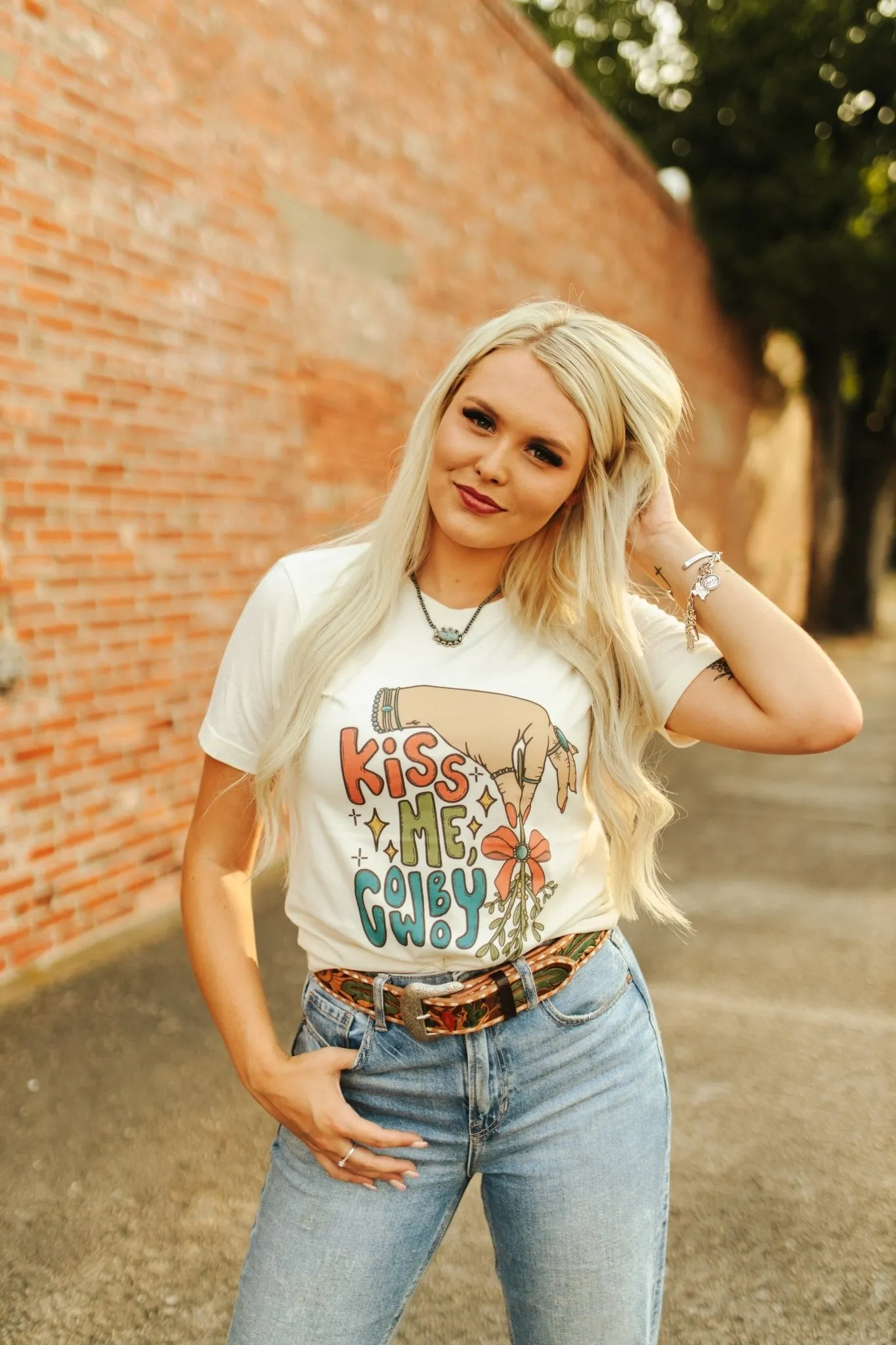 Kiss Me Cowboy Mistletoe Graphic Tee