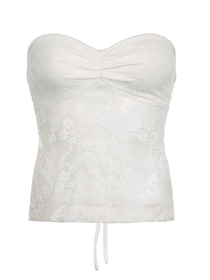 Lace See through Backless Tie Up Bandeau Top