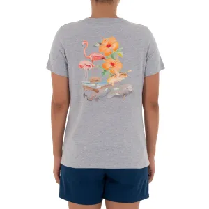 Ladies Flamingo Short Sleeve Grey T-Shirt