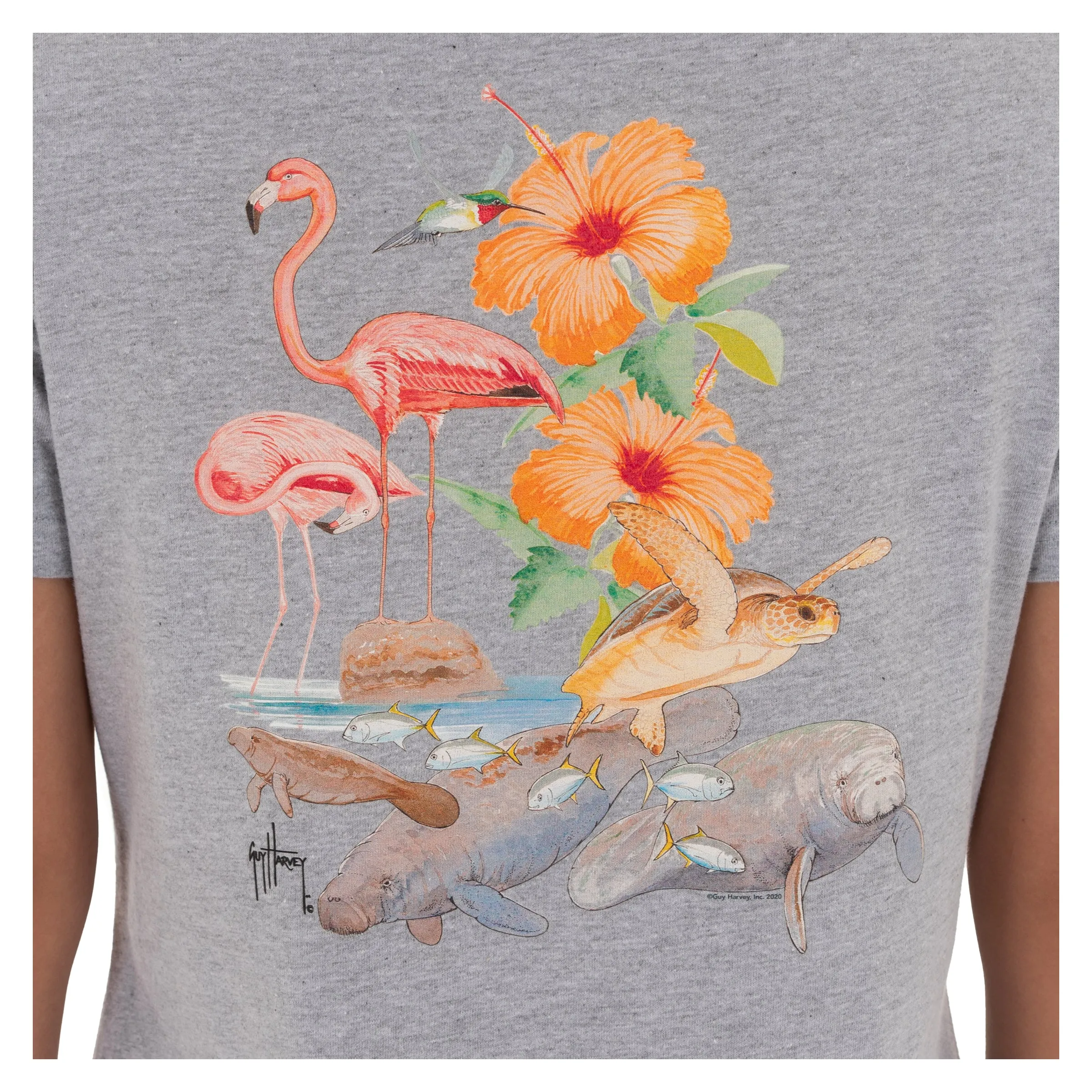 Ladies Flamingo Short Sleeve Grey T-Shirt