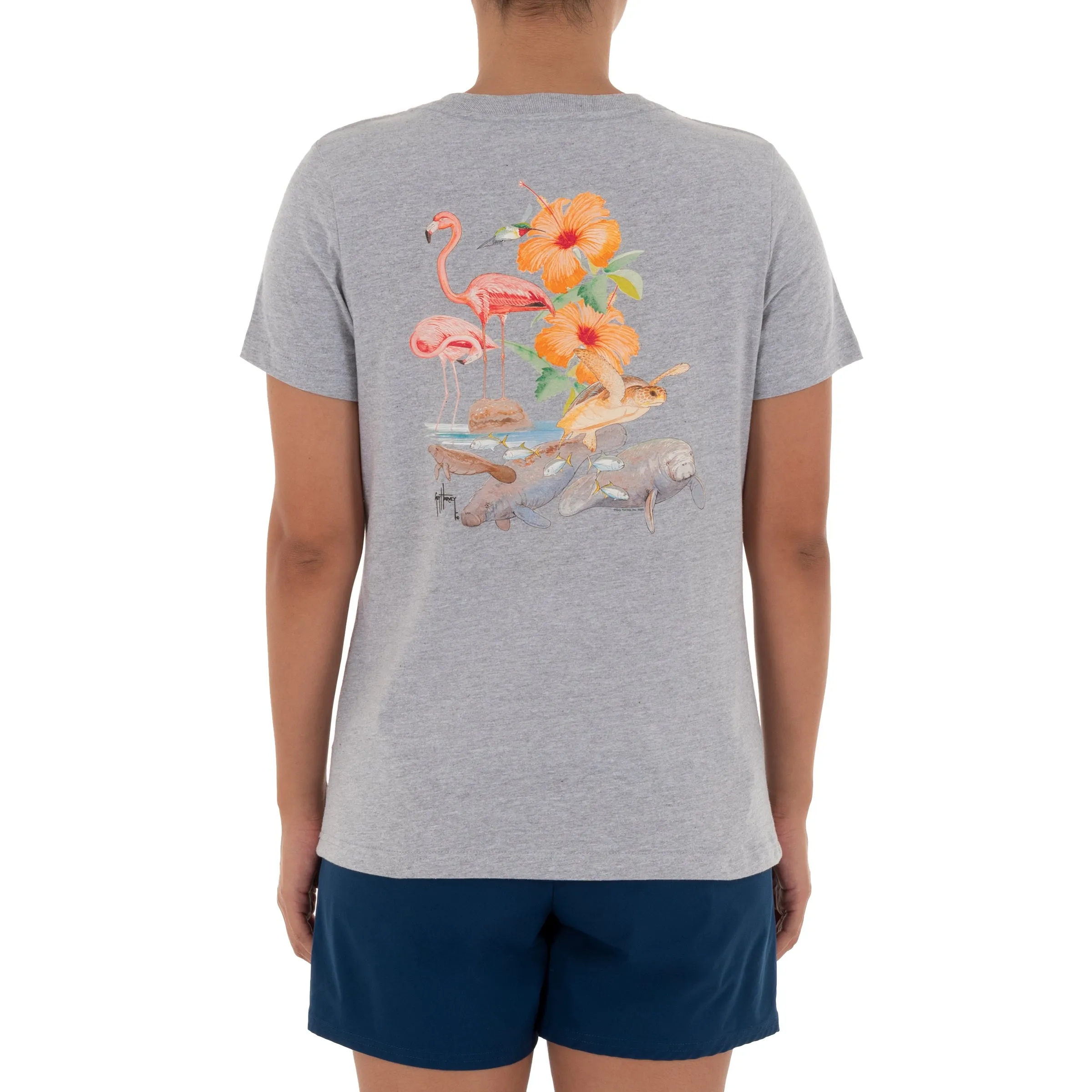 Ladies Flamingo Short Sleeve Grey T-Shirt