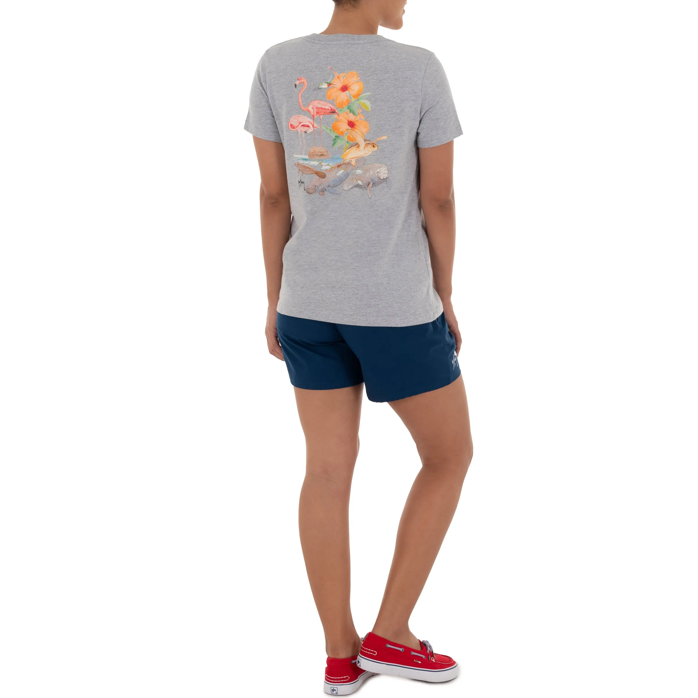 Ladies Flamingo Short Sleeve Grey T-Shirt