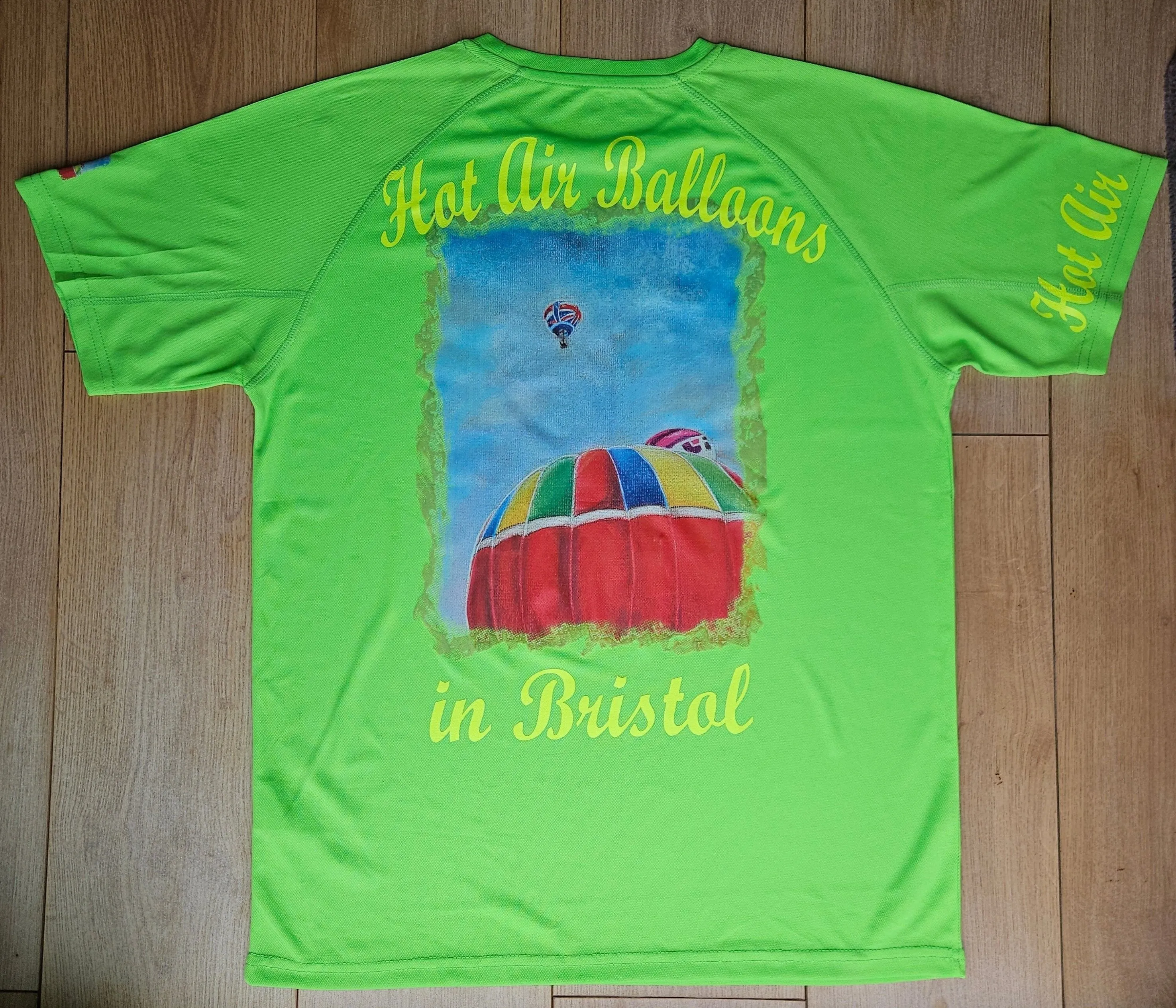 Lime Green. T-Shirts with Hot Air Balloons in Bristol Graphics for Adults. High quality sport Aircool Tees. Lime Green colour.