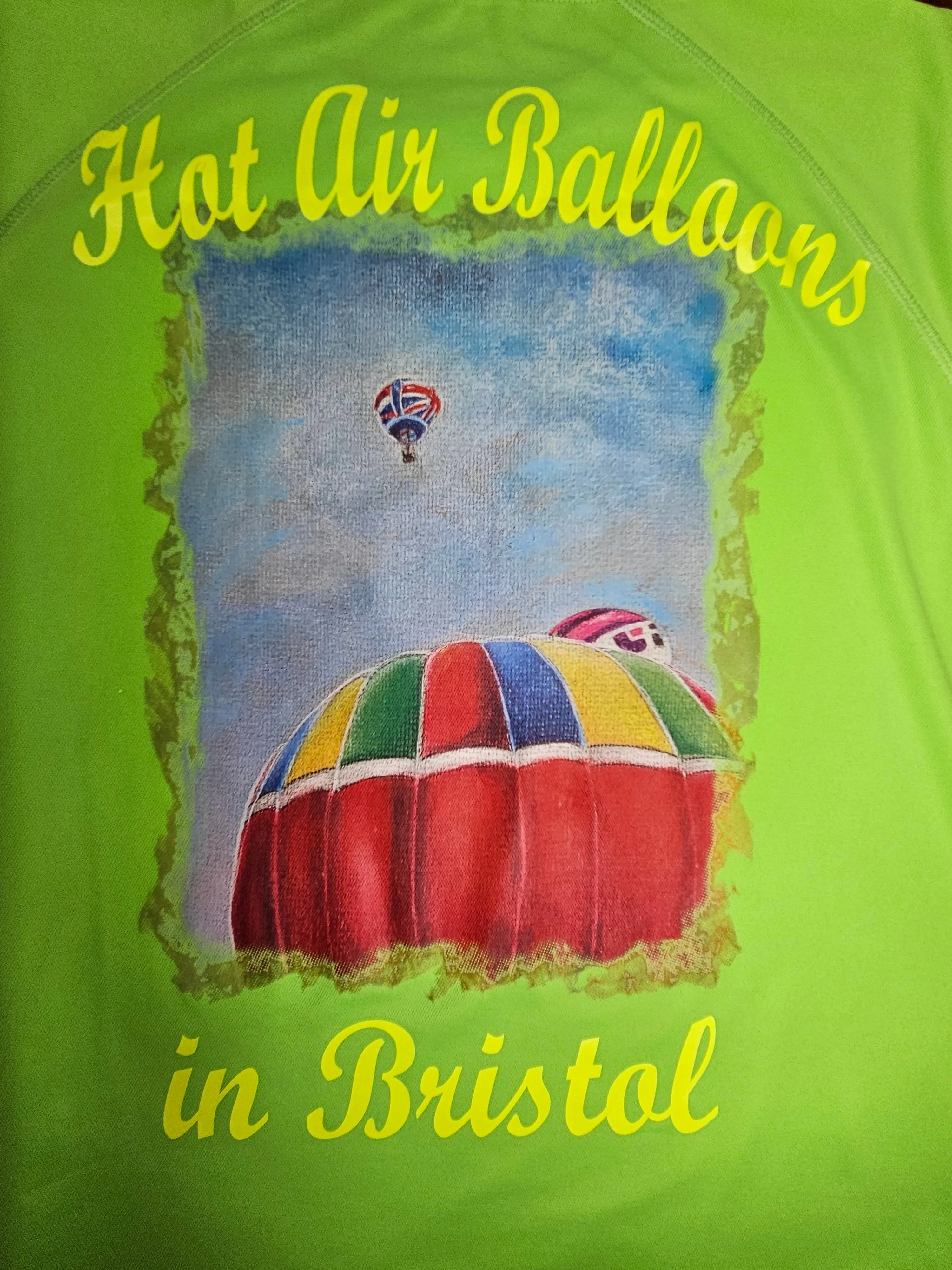 Lime Green. T-Shirts with Hot Air Balloons in Bristol Graphics for Adults. High quality sport Aircool Tees. Lime Green colour.