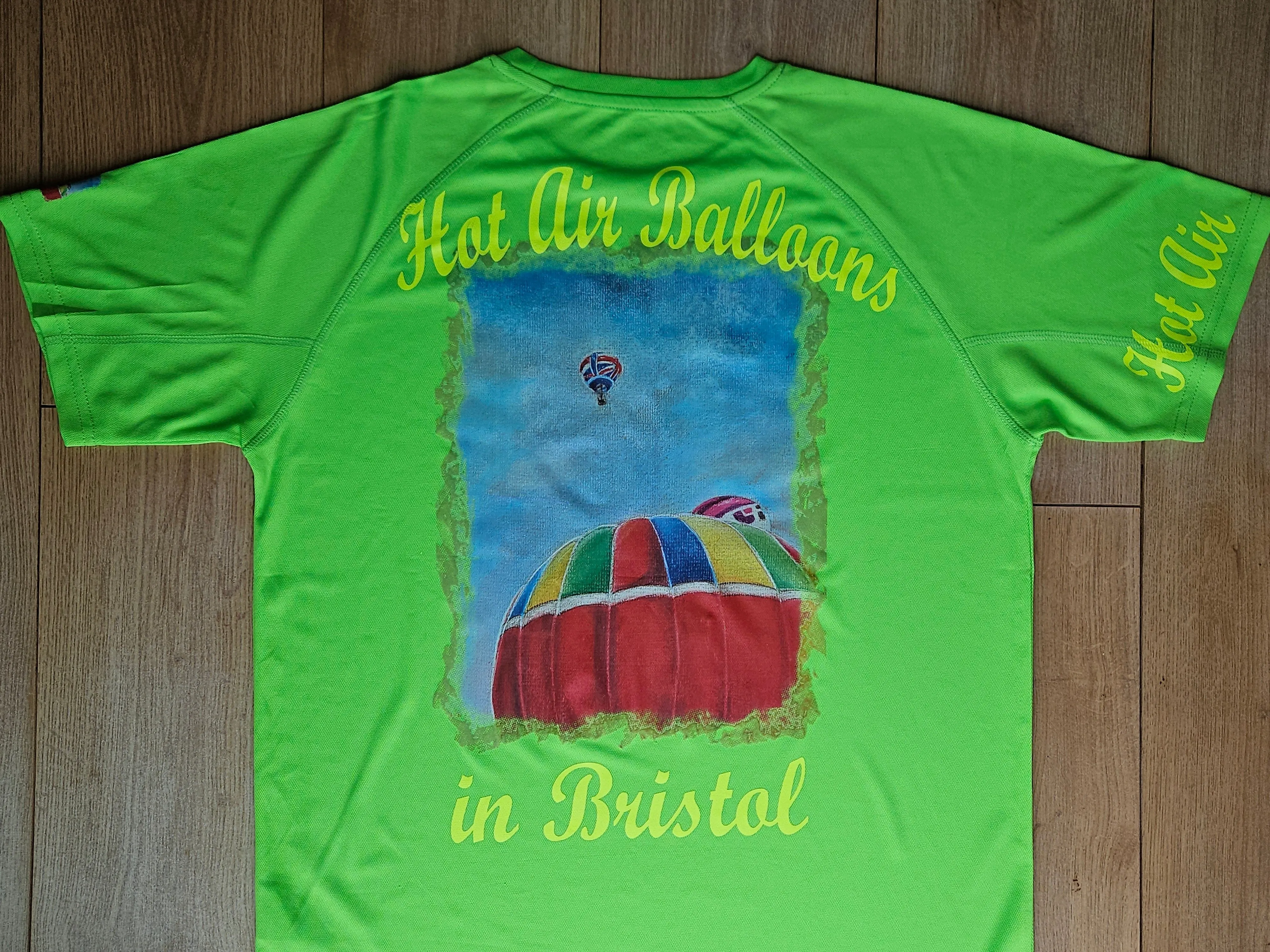 Lime Green. T-Shirts with Hot Air Balloons in Bristol Graphics for Adults. High quality sport Aircool Tees. Lime Green colour.