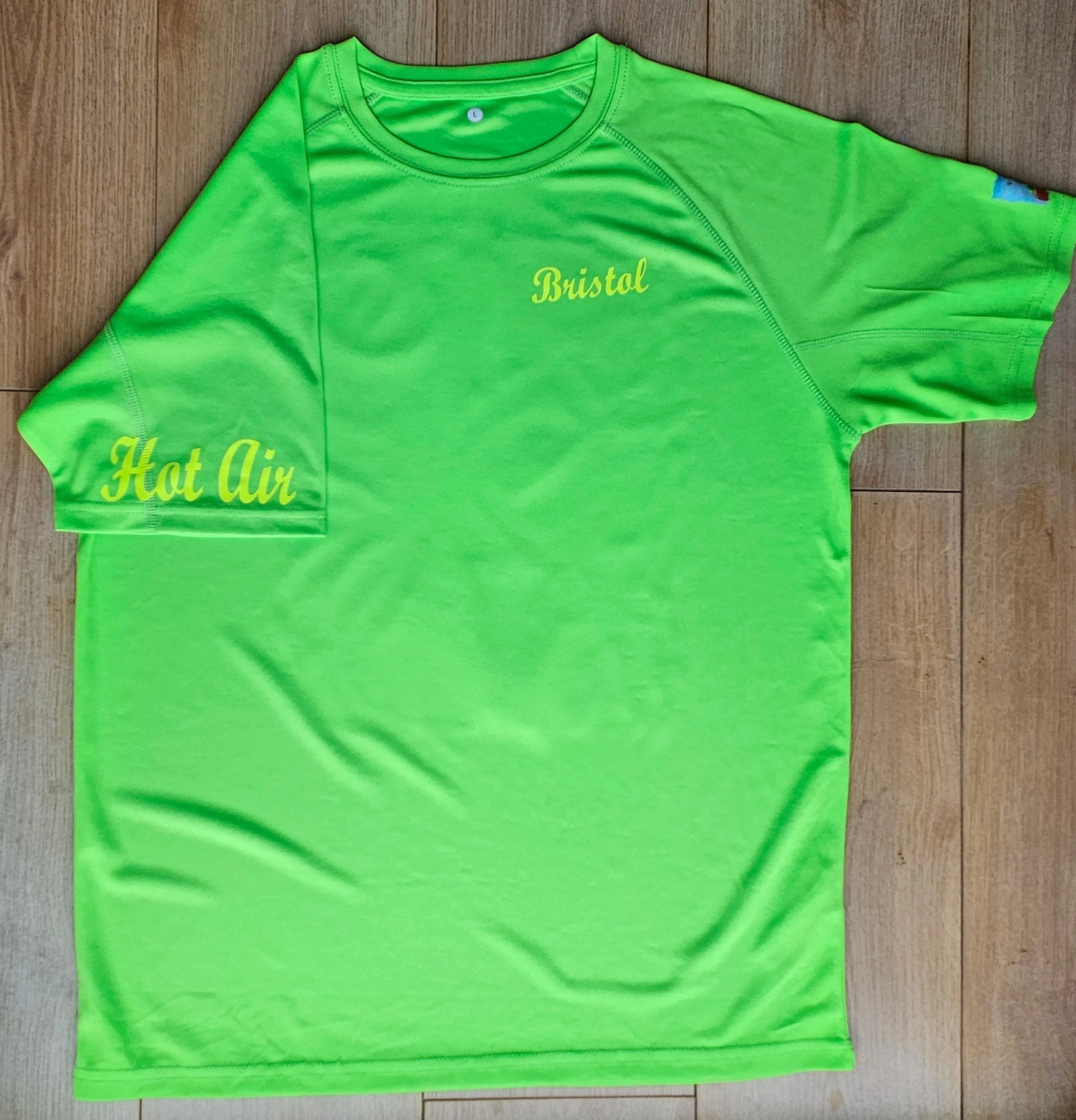 Lime Green. T-Shirts with Hot Air Balloons in Bristol Graphics for Adults. High quality sport Aircool Tees. Lime Green colour.