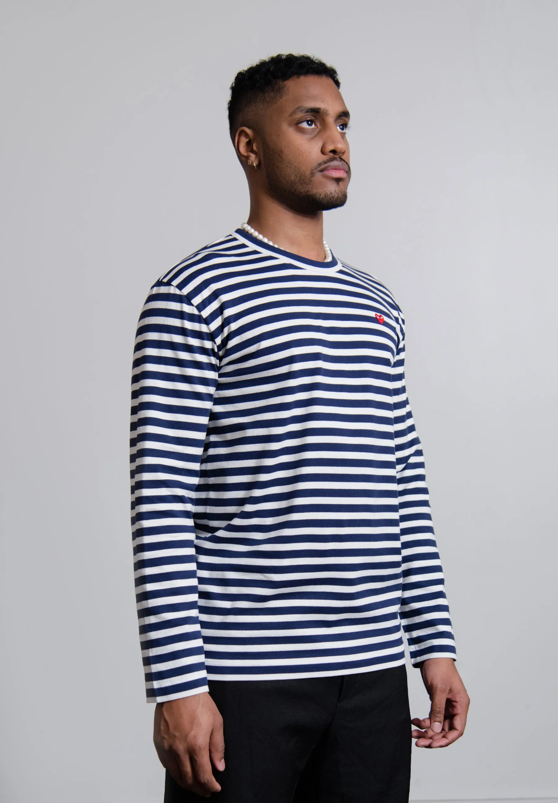 Long Sleeve Striped Emblem Tee Blue/White/Red T164