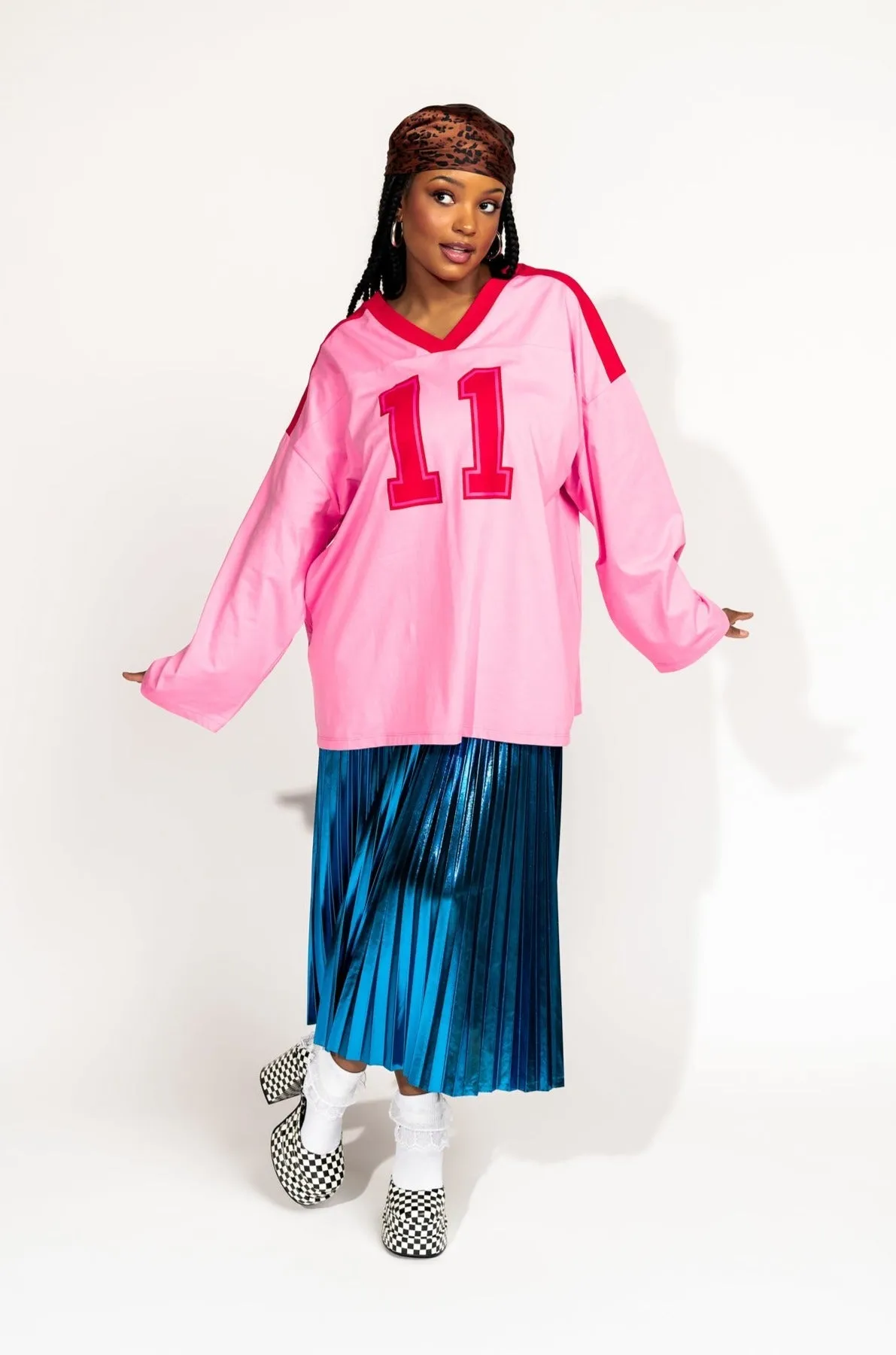 Lucky Oversized Jersey Tee in Red   Pink