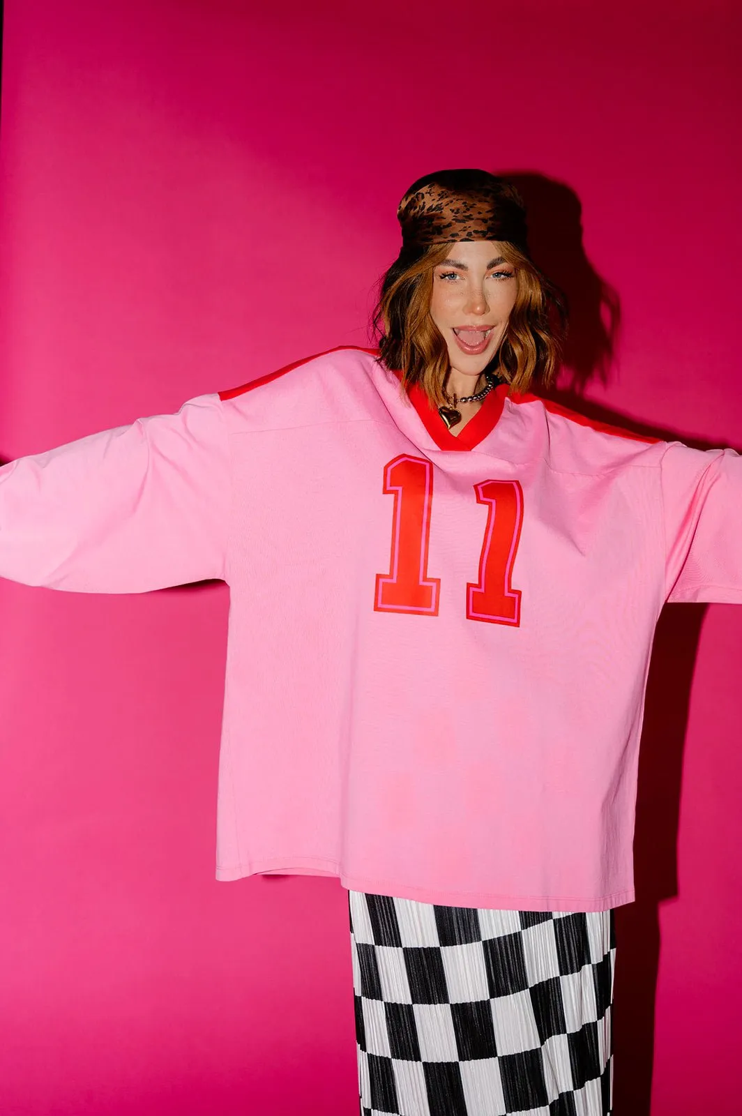 Lucky Oversized Jersey Tee in Red   Pink