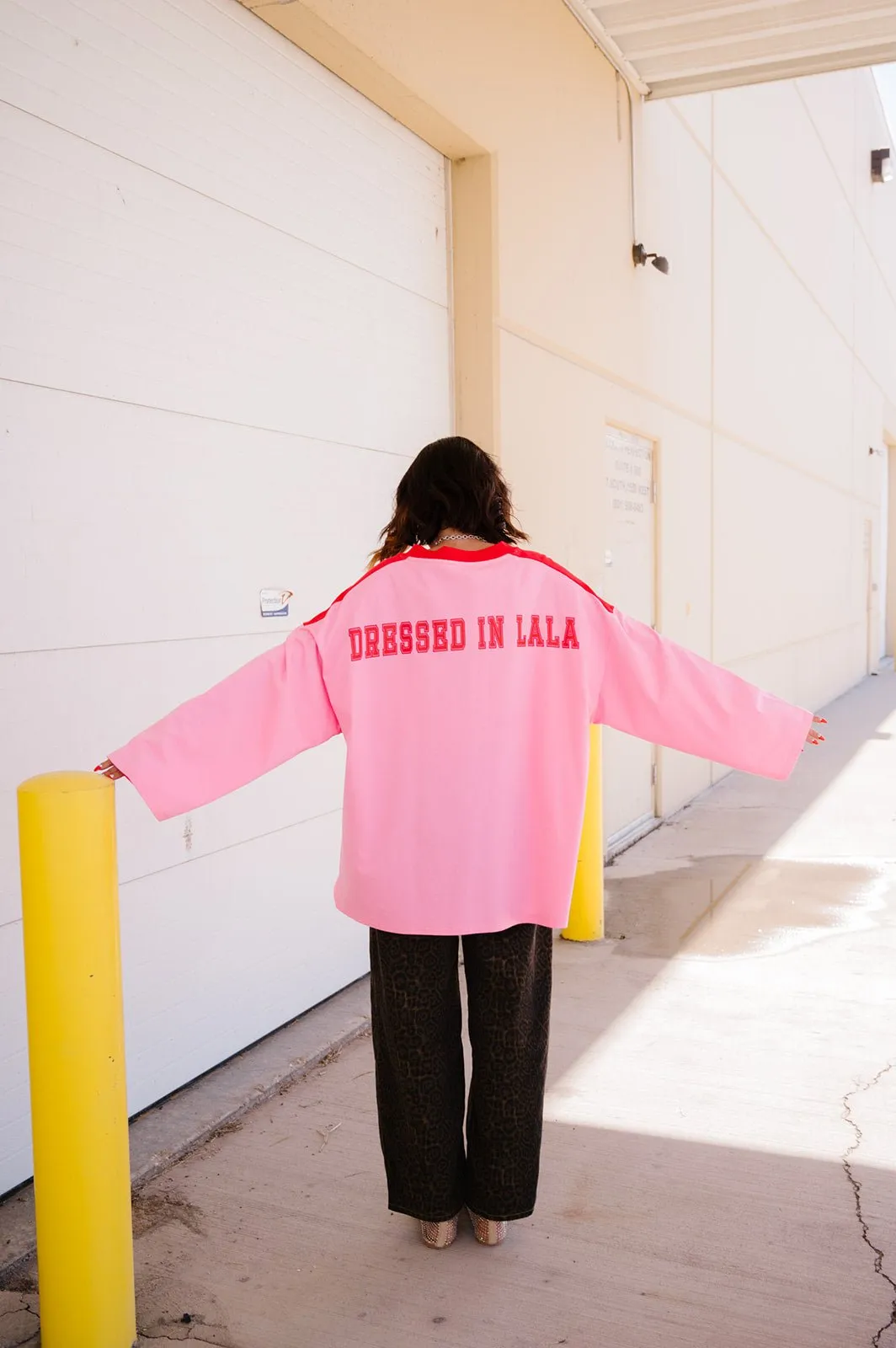 Lucky Oversized Jersey Tee in Red   Pink