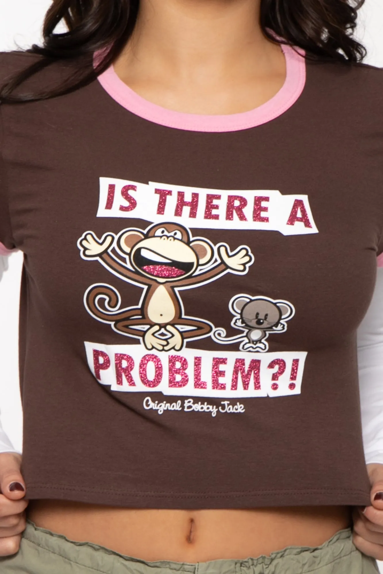 Problem - Bobby Jack Crop Glitter Twofer -Brown