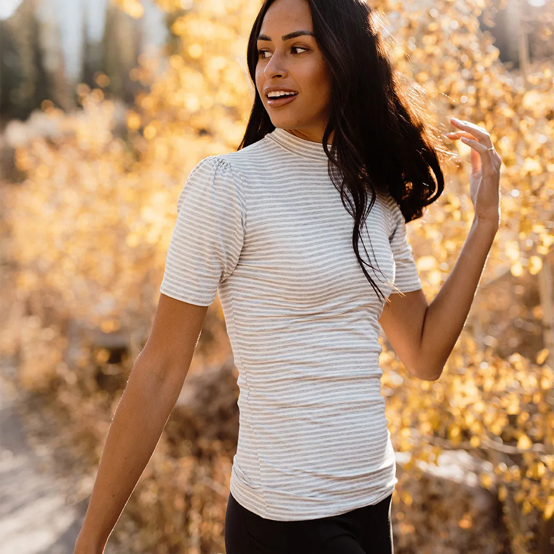 Puff Sleeve Tee, Grey Stripe