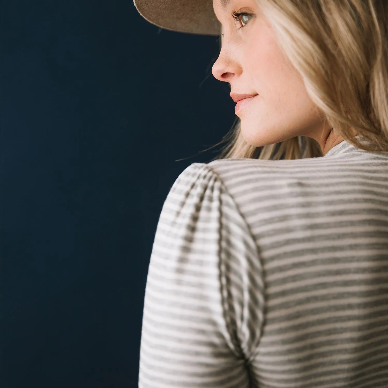 Puff Sleeve Tee, Grey Stripe