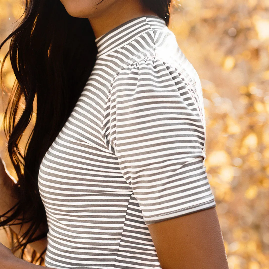 Puff Sleeve Tee, Grey Stripe