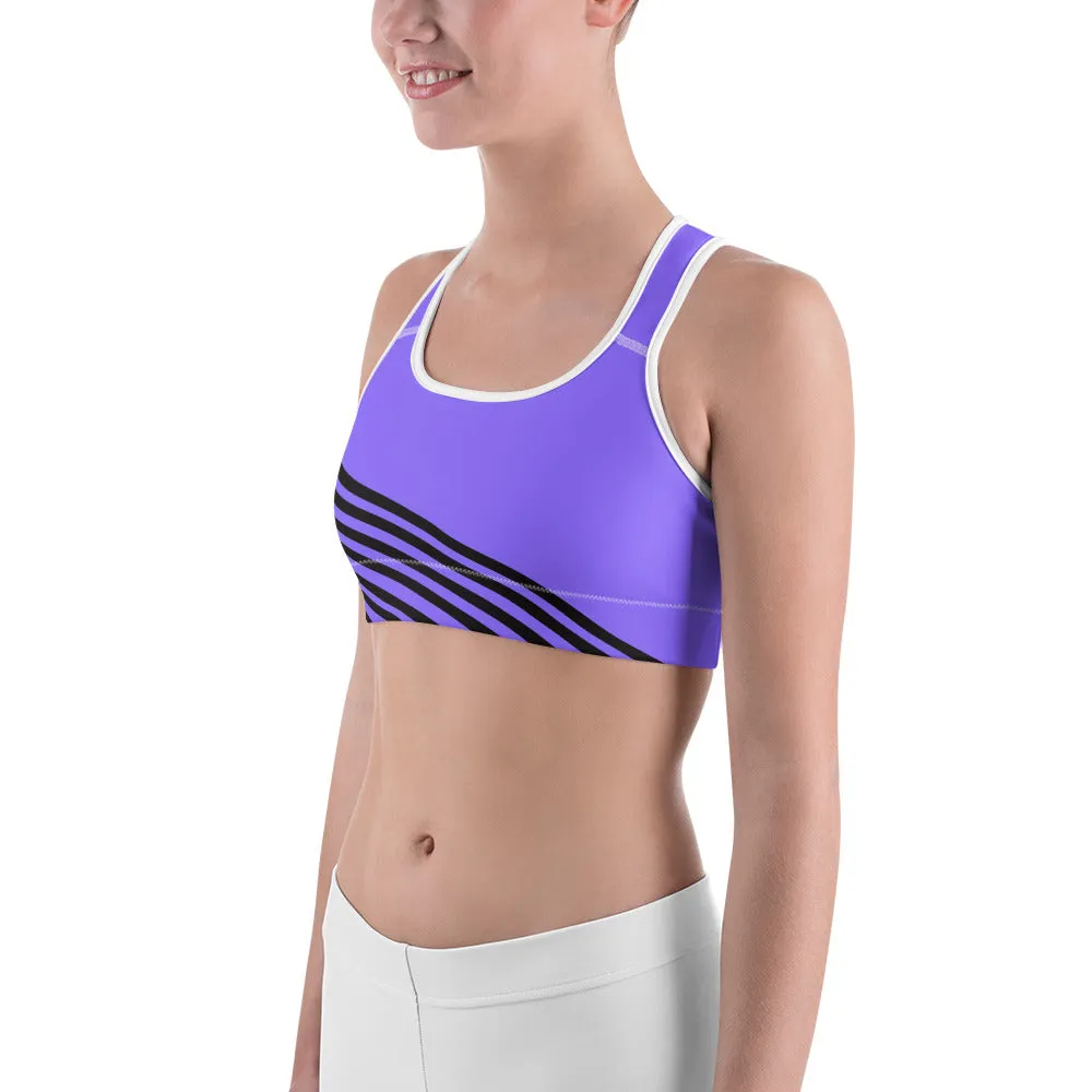 Purple Striped Sports Bra, Lavender Purple Diagonal Striped Gym Bra-Made in USA/EU