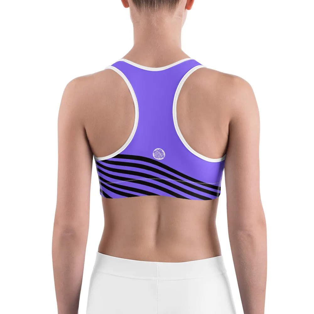 Purple Striped Sports Bra, Lavender Purple Diagonal Striped Gym Bra-Made in USA/EU