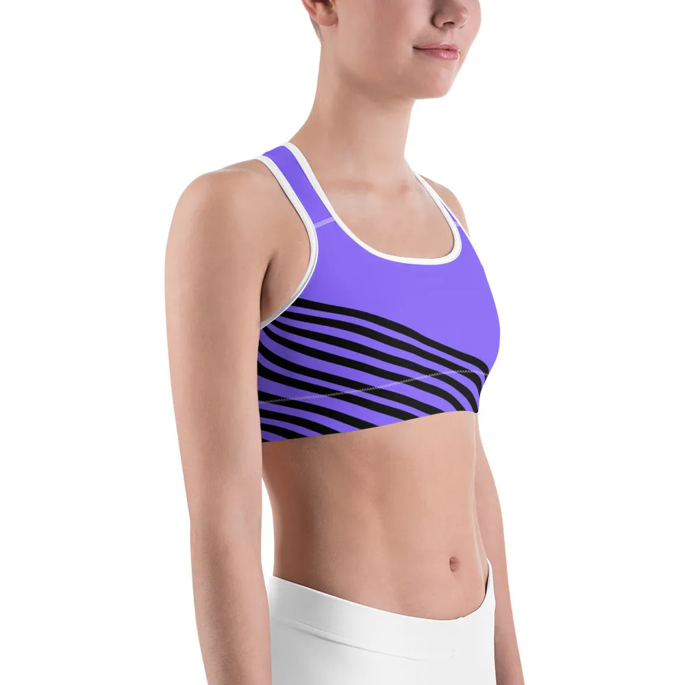 Purple Striped Sports Bra, Lavender Purple Diagonal Striped Gym Bra-Made in USA/EU