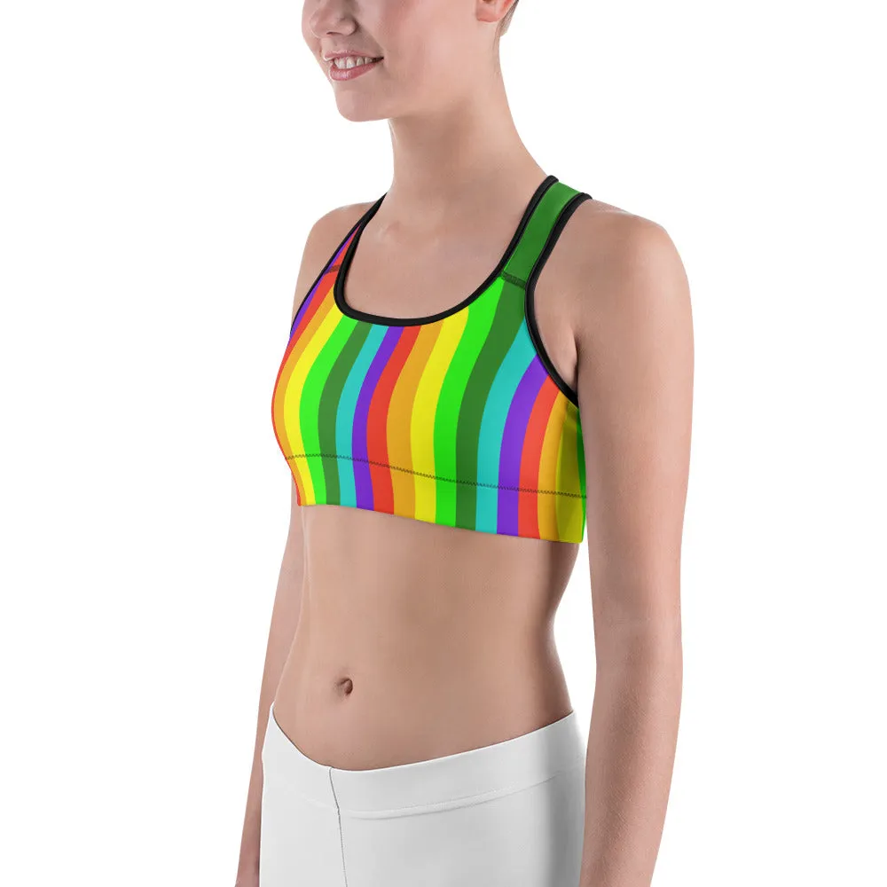 Rainbow Striped Women's Sports Bra, Colorful Bright Workout Fitness Bra-Made in USA/EU (XS-2XL)