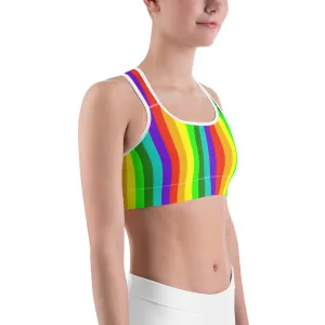 Rainbow Striped Women's Sports Bra, Colorful Bright Workout Fitness Bra-Made in USA/EU (XS-2XL)