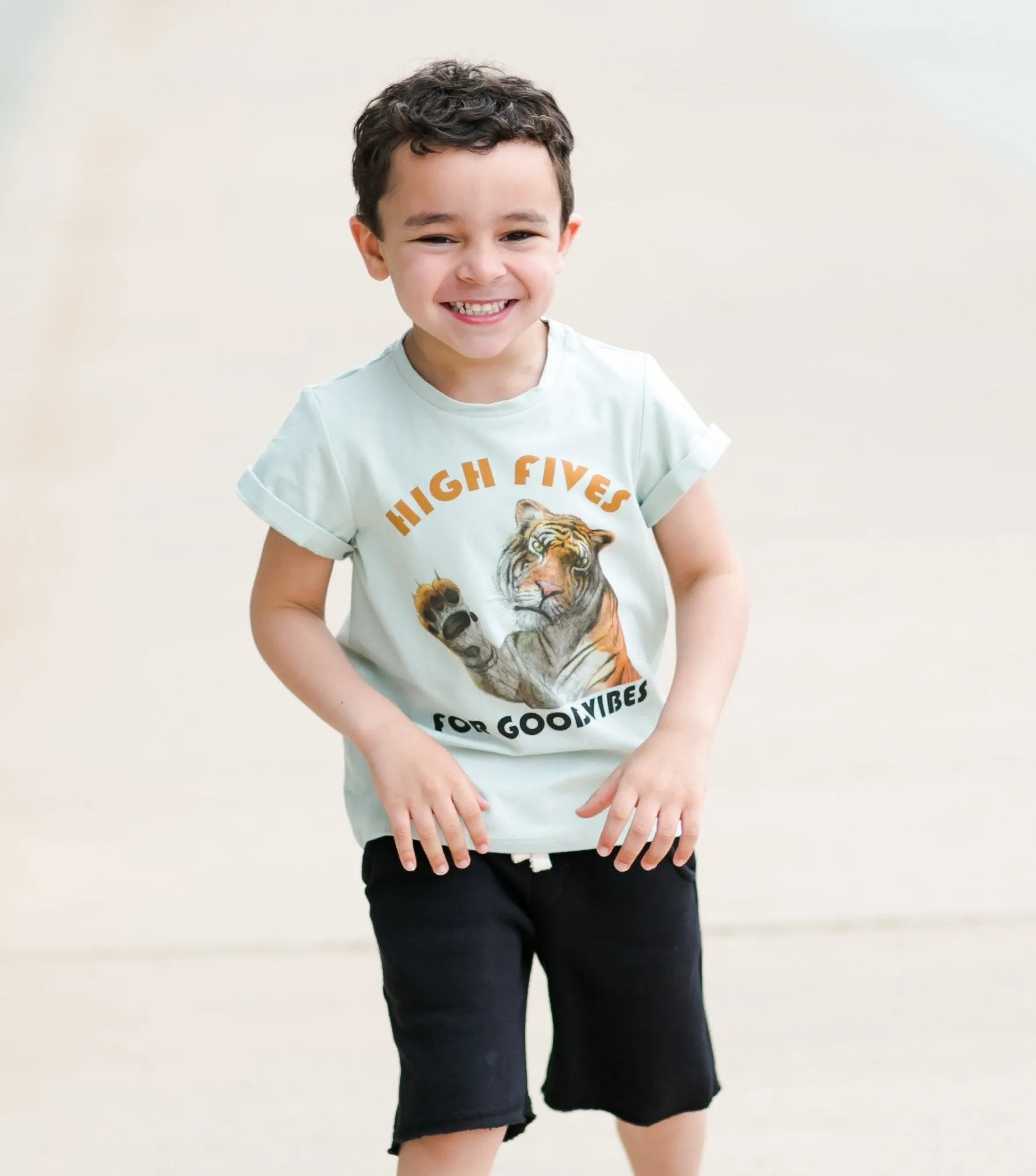 Rock Your Kid - High Fives and Good Vibes Tee in Light Green