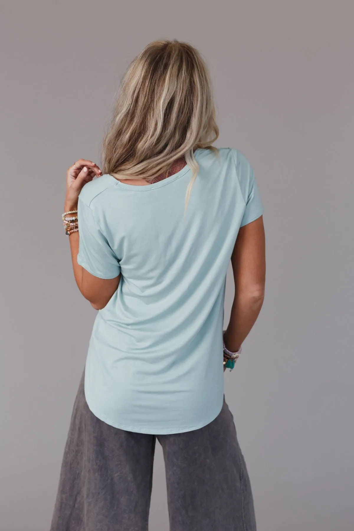 Scoop Neck Bralette Tee - Washed Seafoam