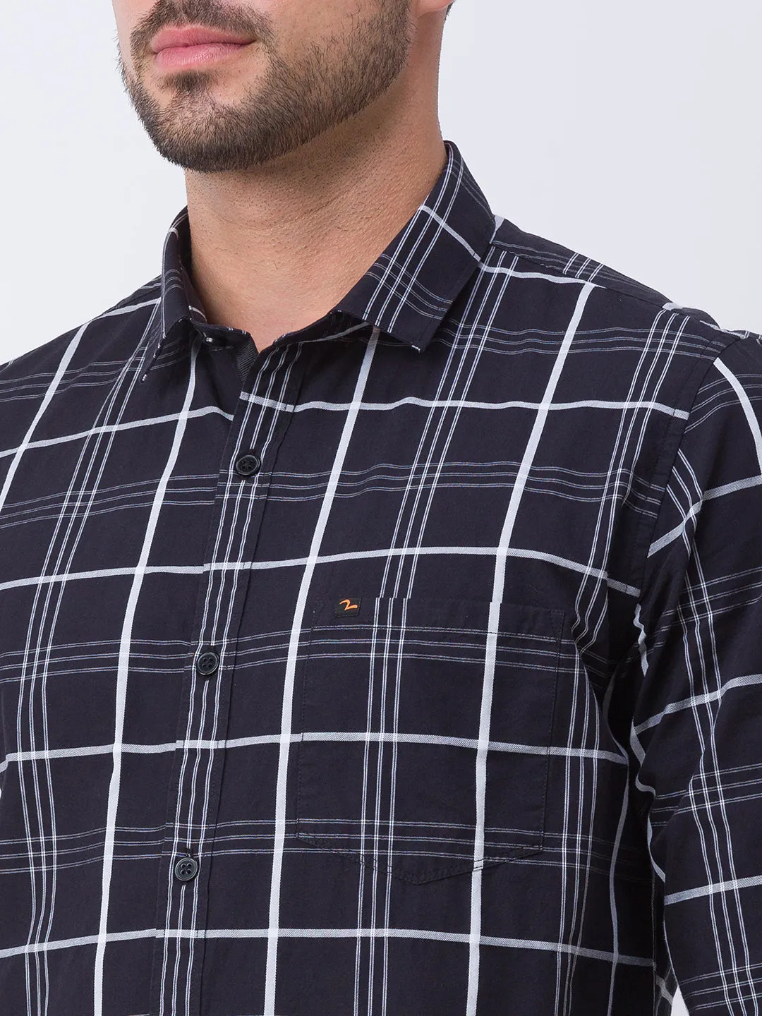 Spykar Black Cotton Full Sleeve Checks Shirt For Men