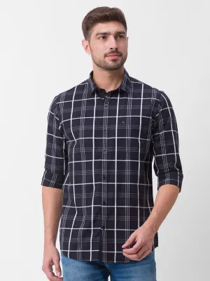 Spykar Black Cotton Full Sleeve Checks Shirt For Men