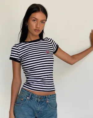 Sutin Tee in Black and White Stripe with M Embro